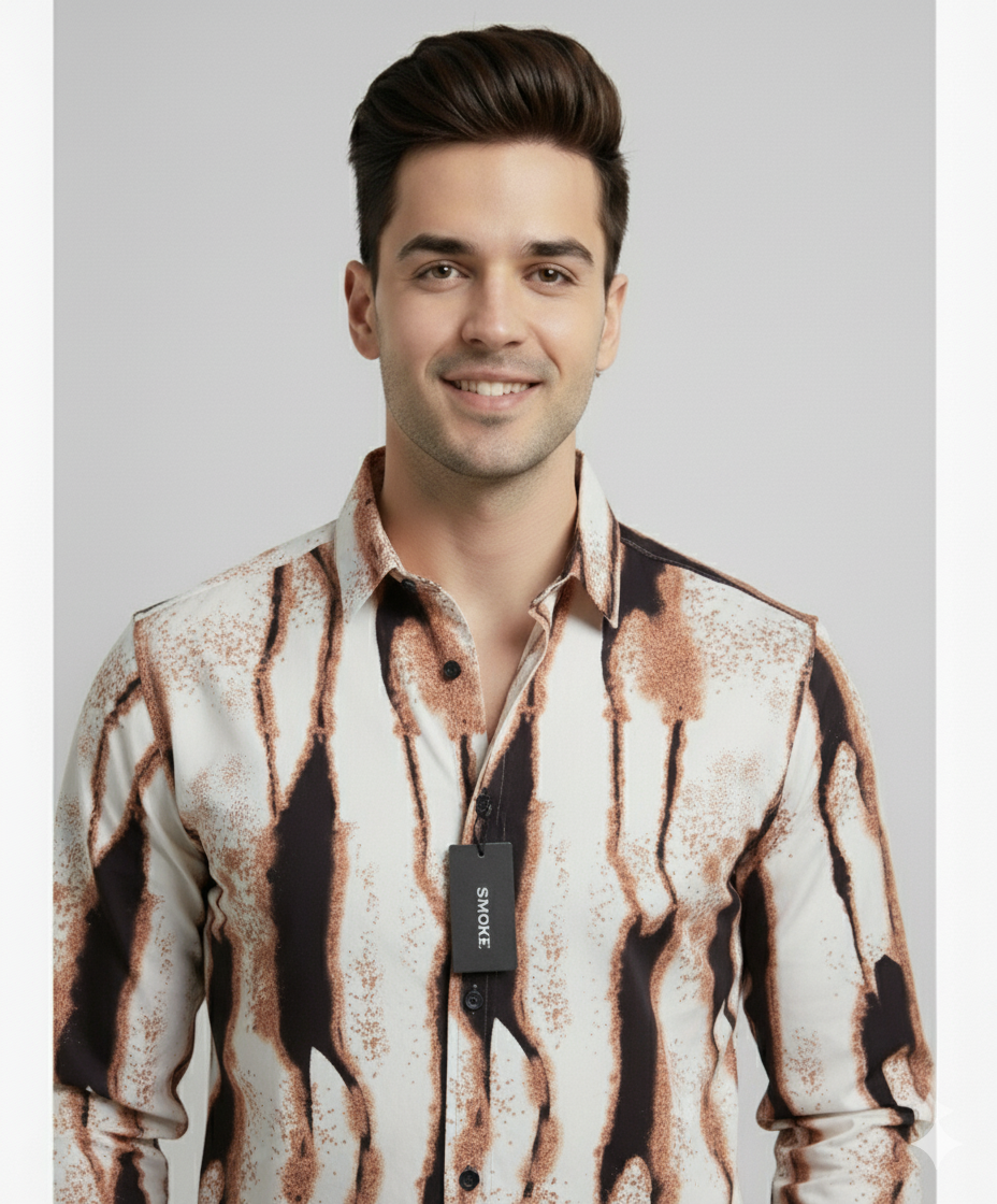 SMOKE ABSTRACT PRINTED SHIRT [white]