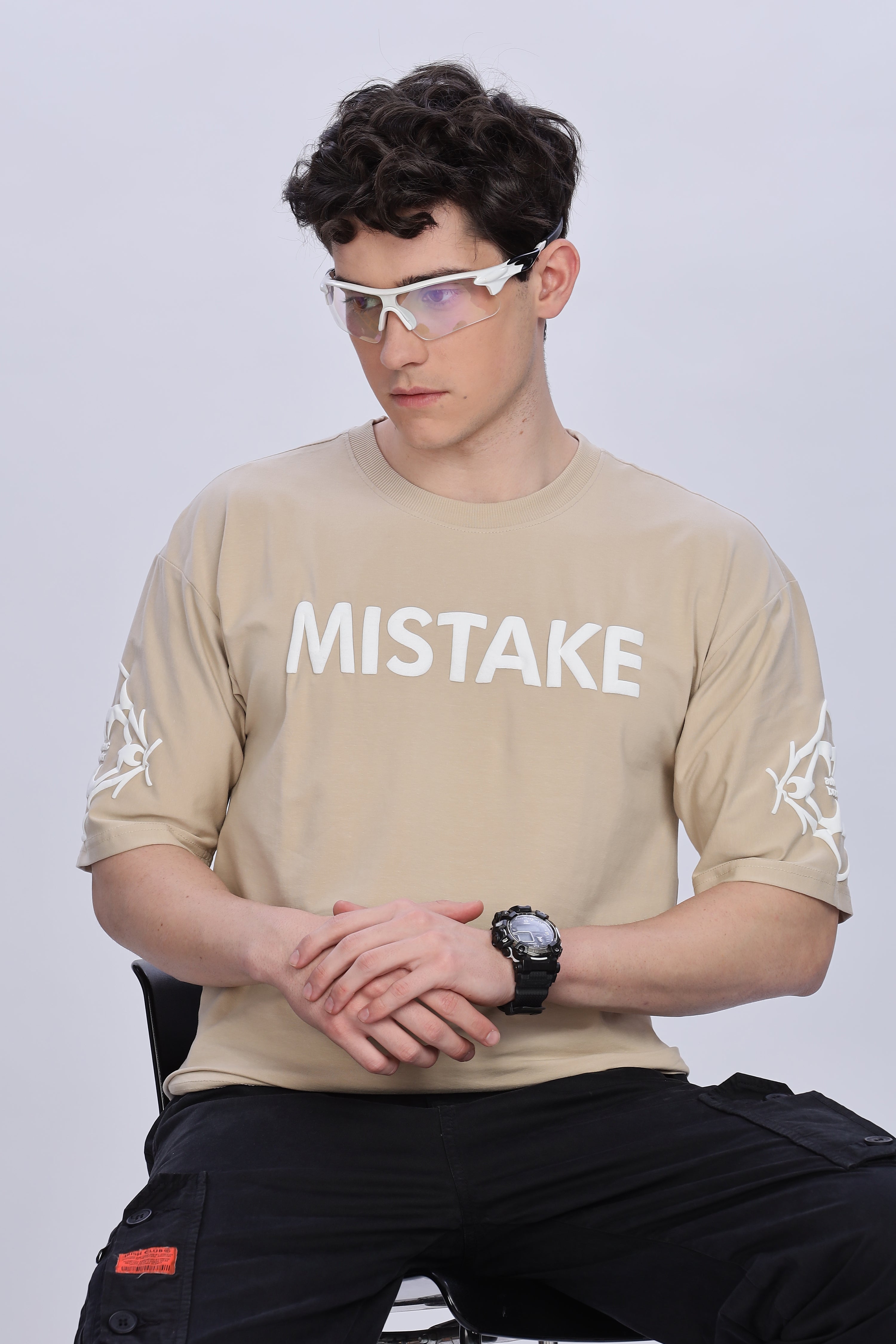 SMOKE SKULL DROP TEES [beige]