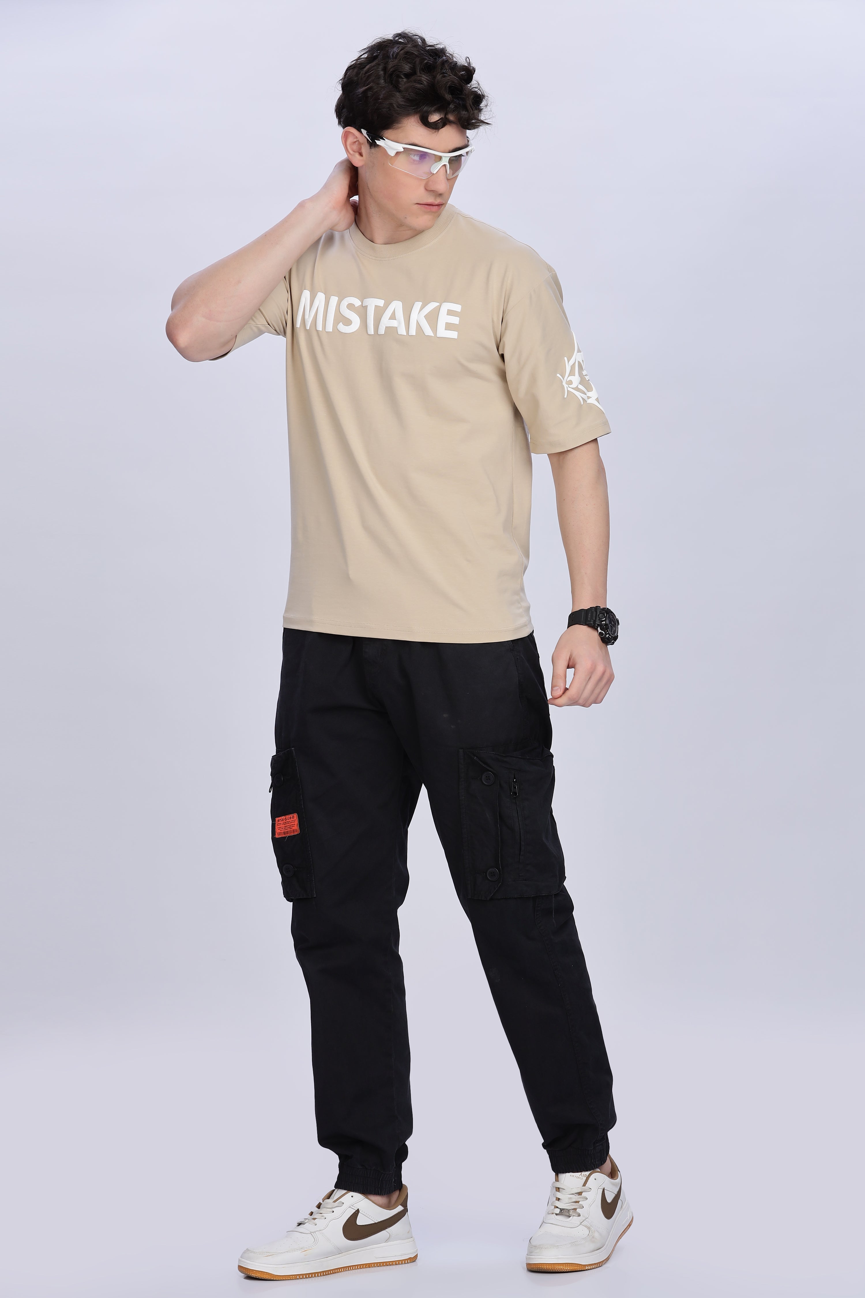 SMOKE SKULL DROP TEES [beige]