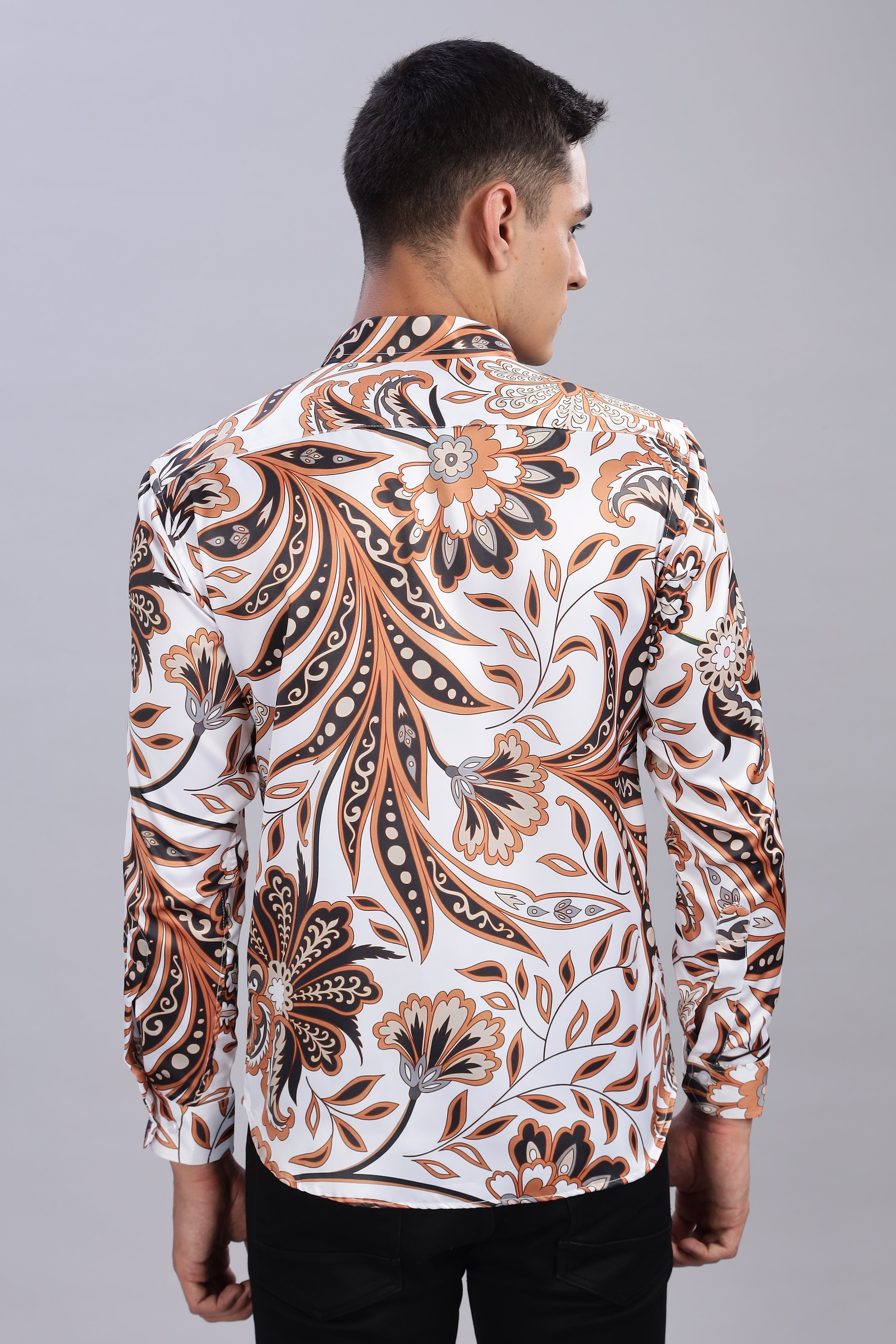SMOKE FLORAL PRINTED SATIN SHIRT [white]
