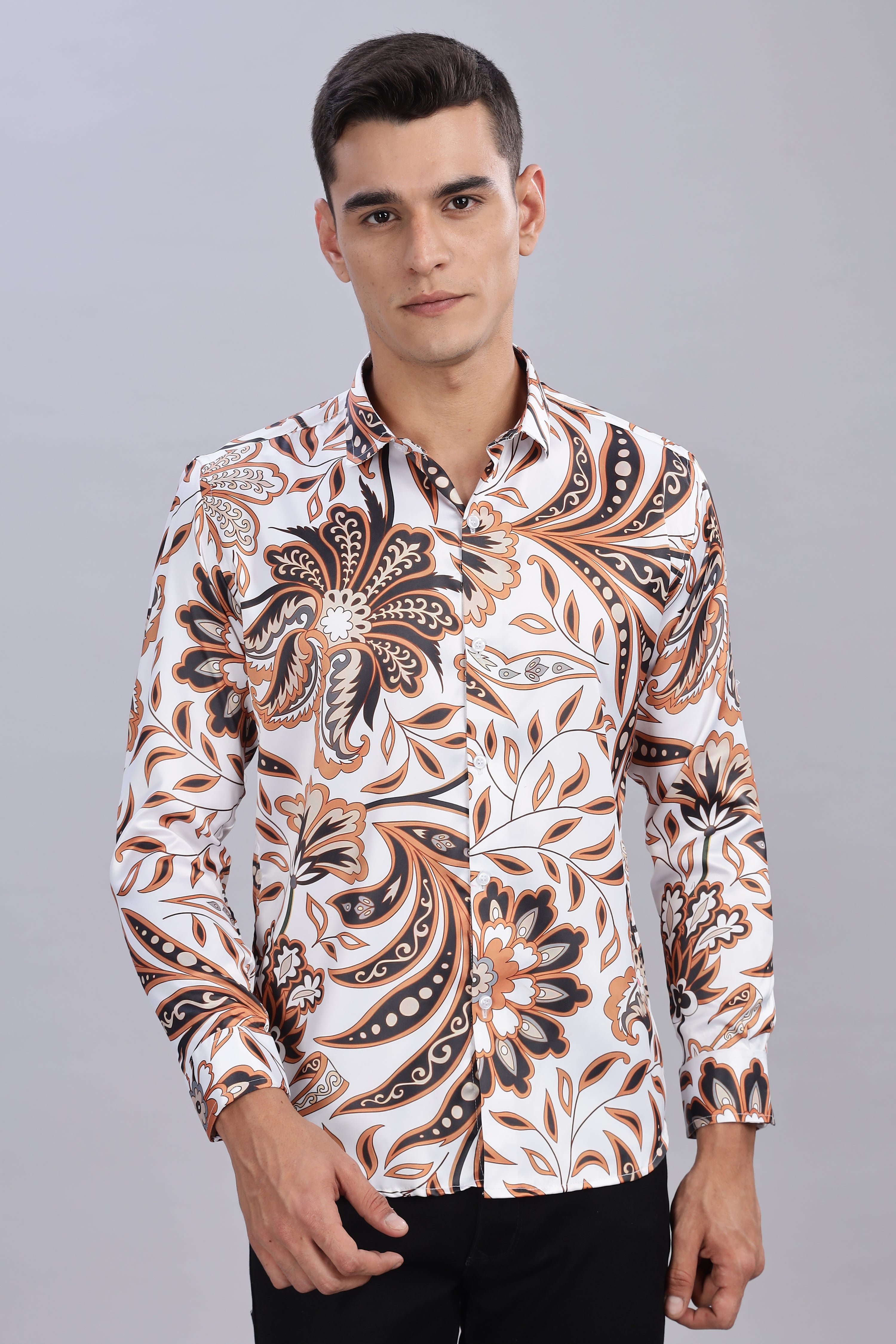 SMOKE FLORAL PRINTED SATIN SHIRT [white]