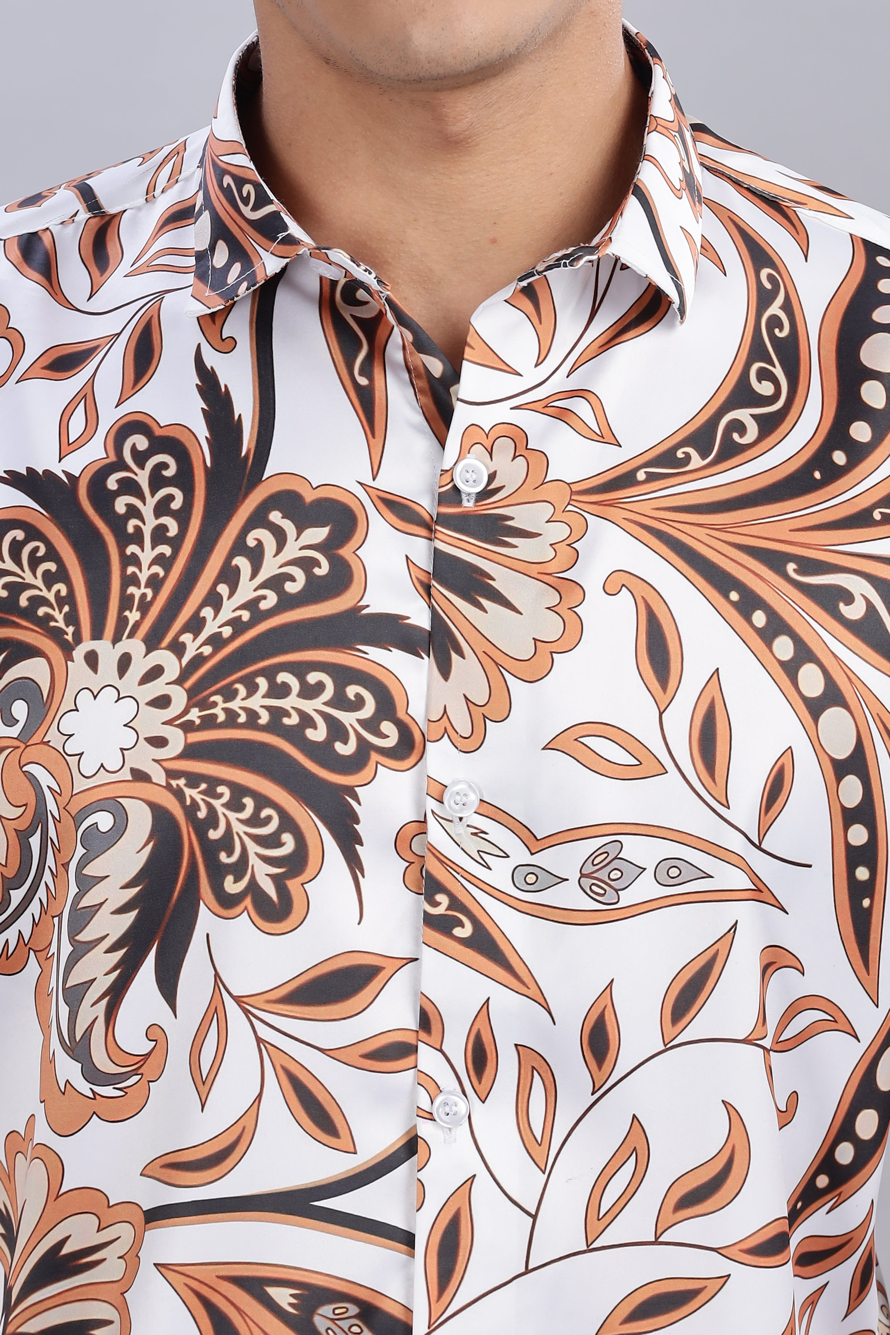 SMOKE FLORAL PRINTED SATIN SHIRT [white]