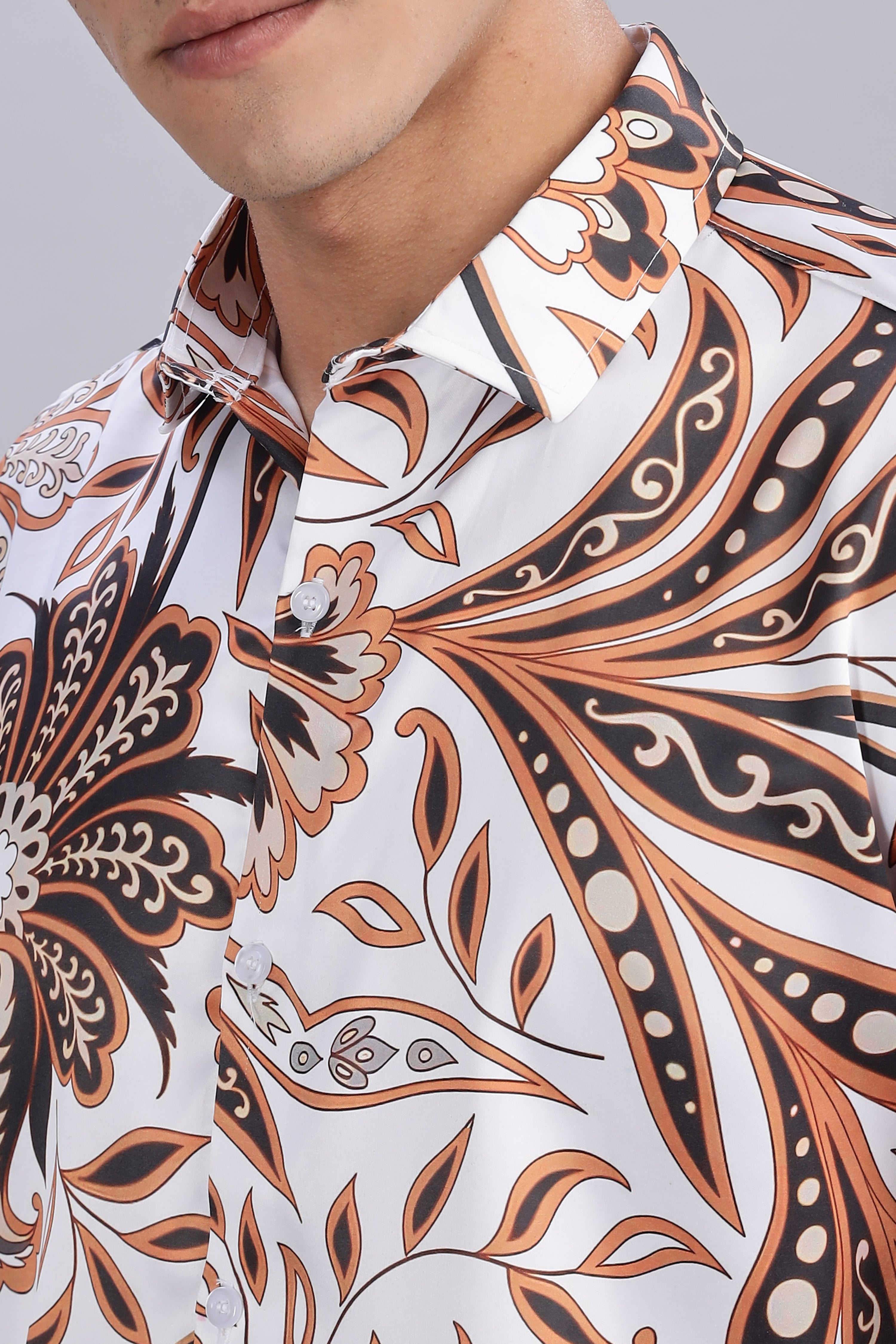 SMOKE FLORAL PRINTED SATIN SHIRT [white]
