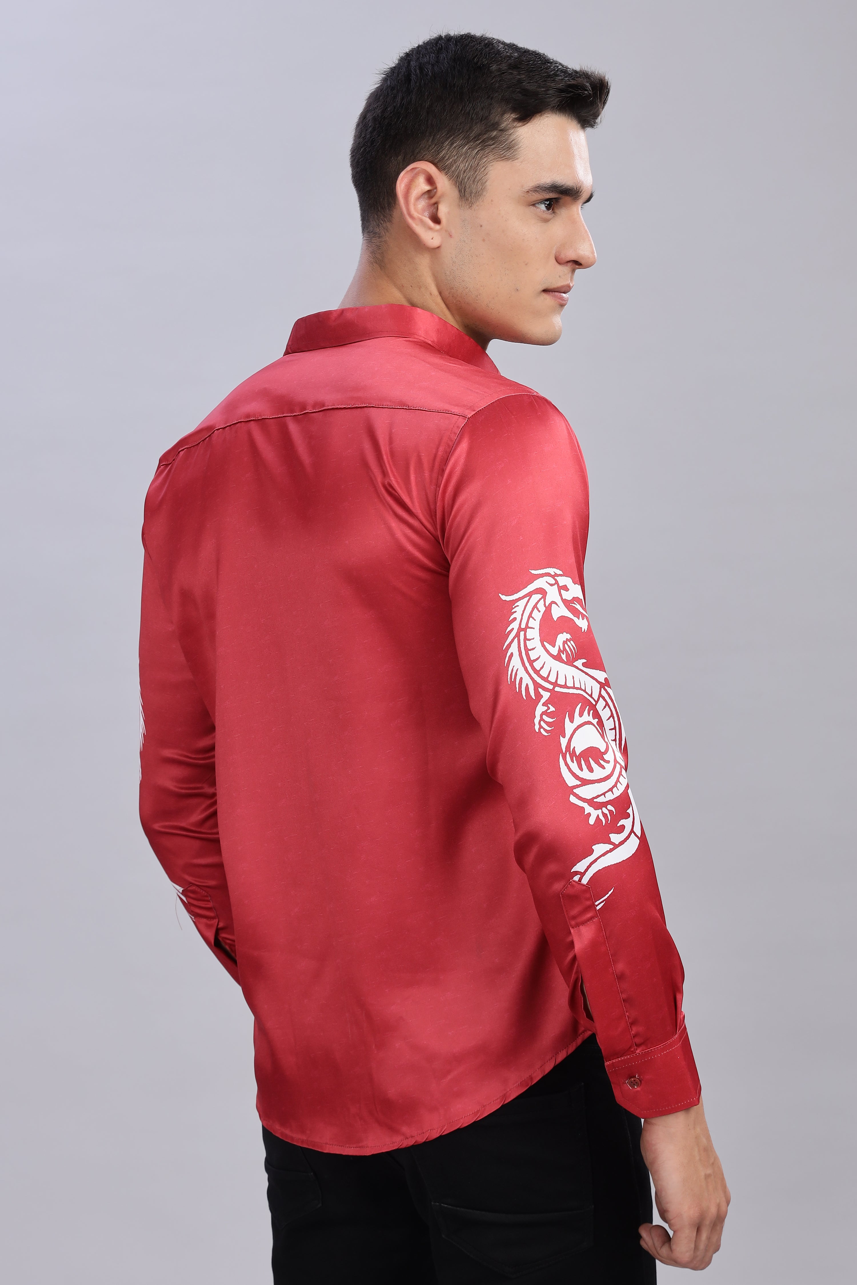 SMOKE DRAGON PRINT SATIN SHIRT [red]