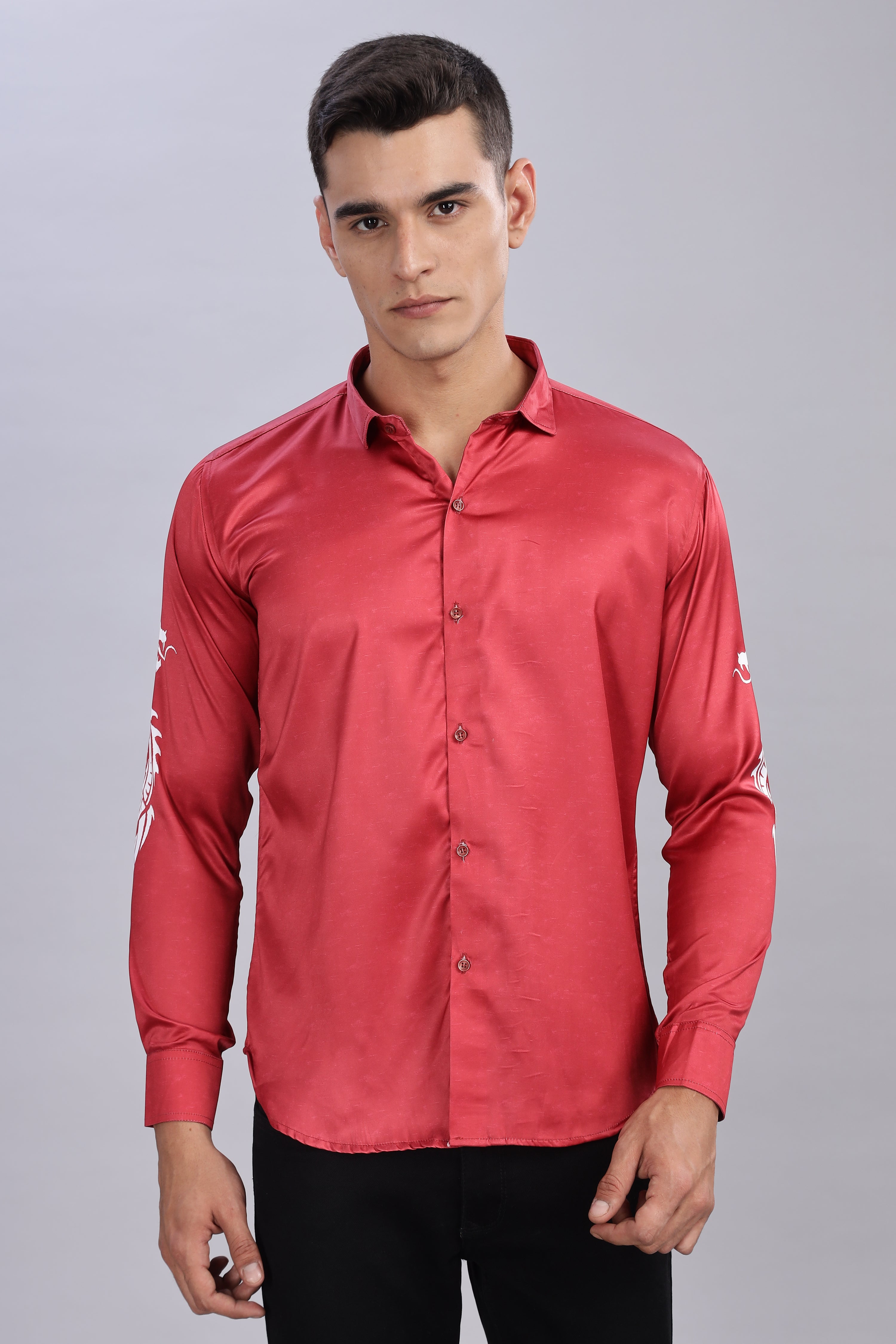 SMOKE DRAGON PRINT SATIN SHIRT [red]