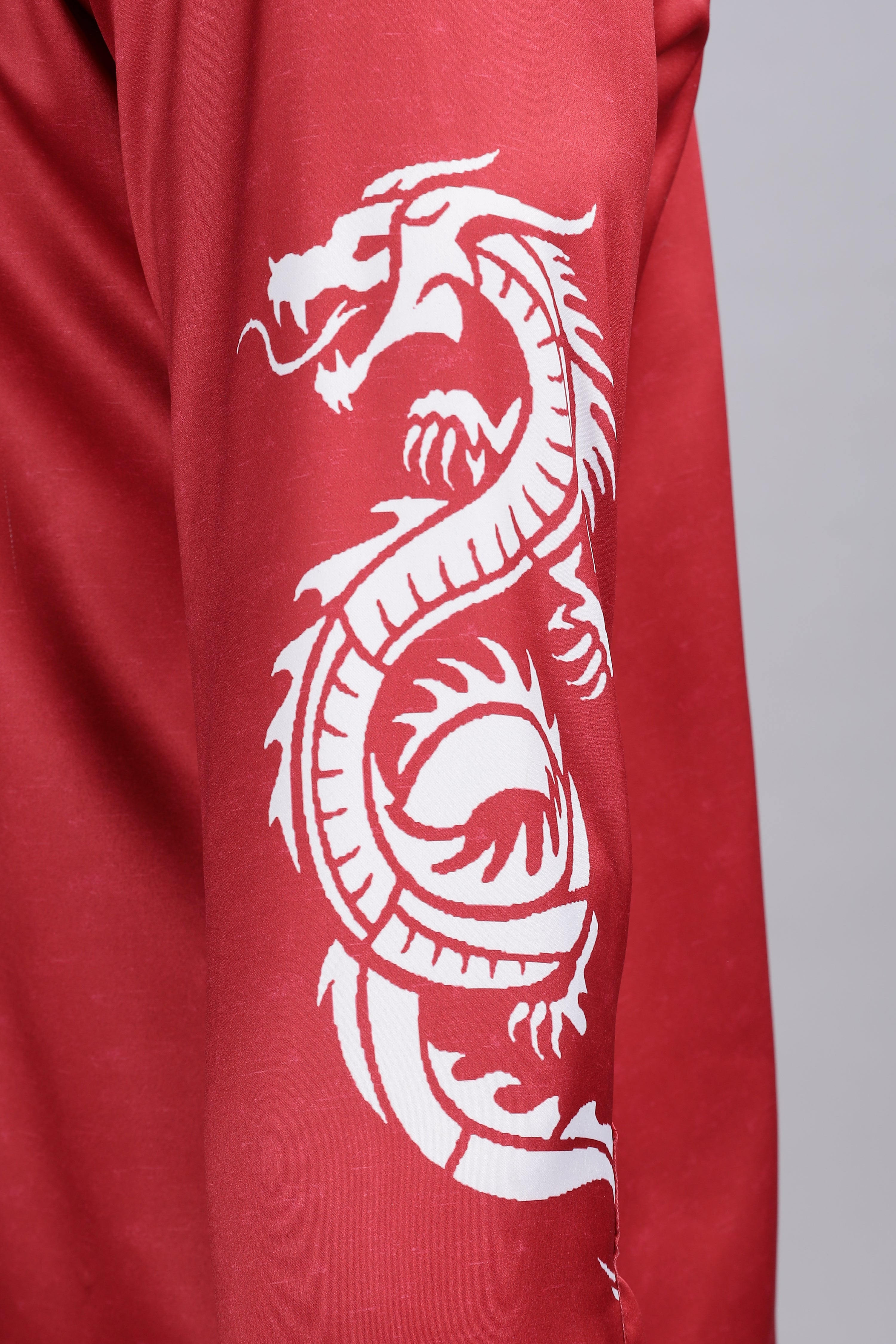 SMOKE DRAGON PRINT SATIN SHIRT [red]