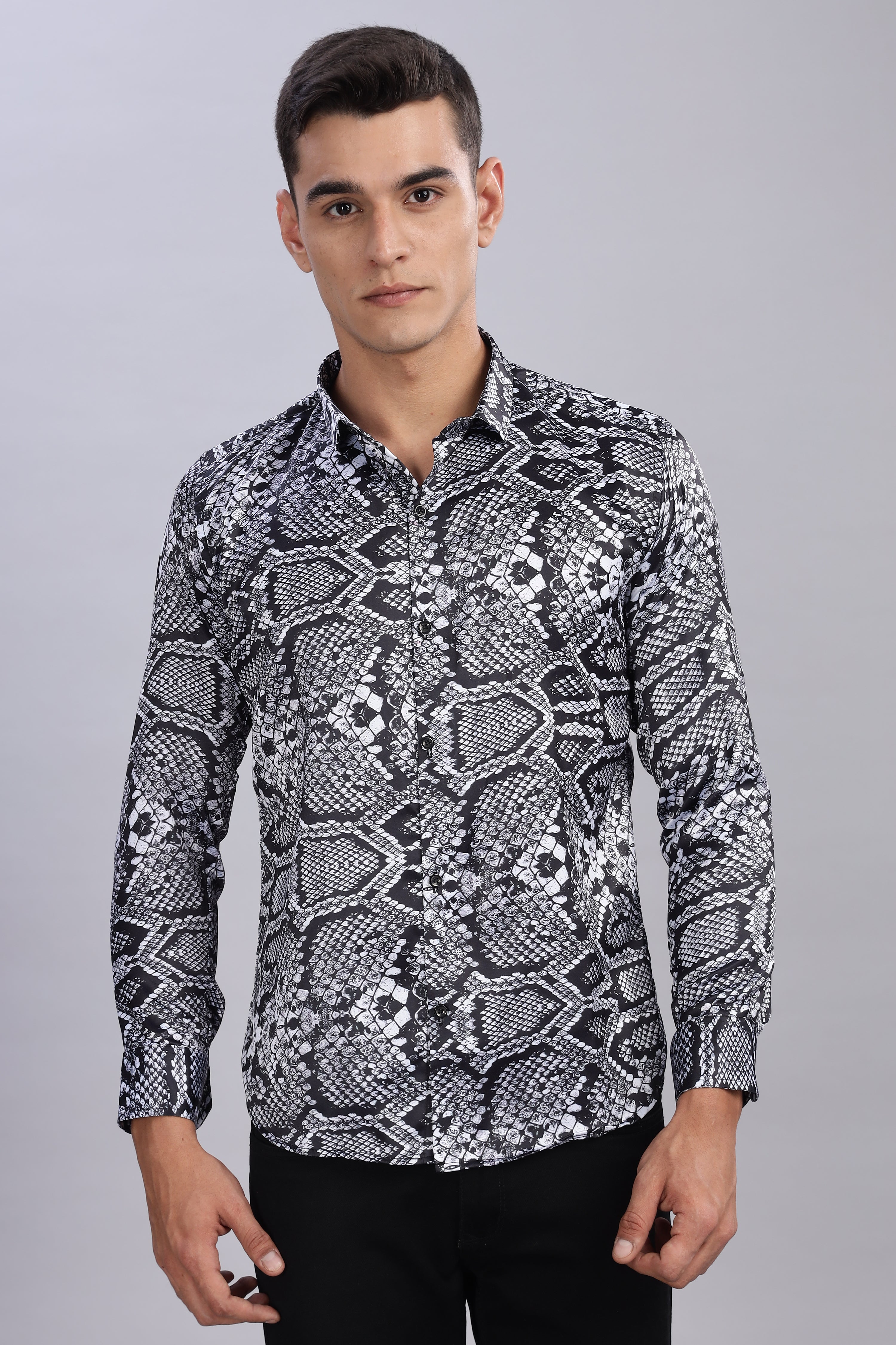 SMOKE SNAKE PRINT SATIN SHIRT