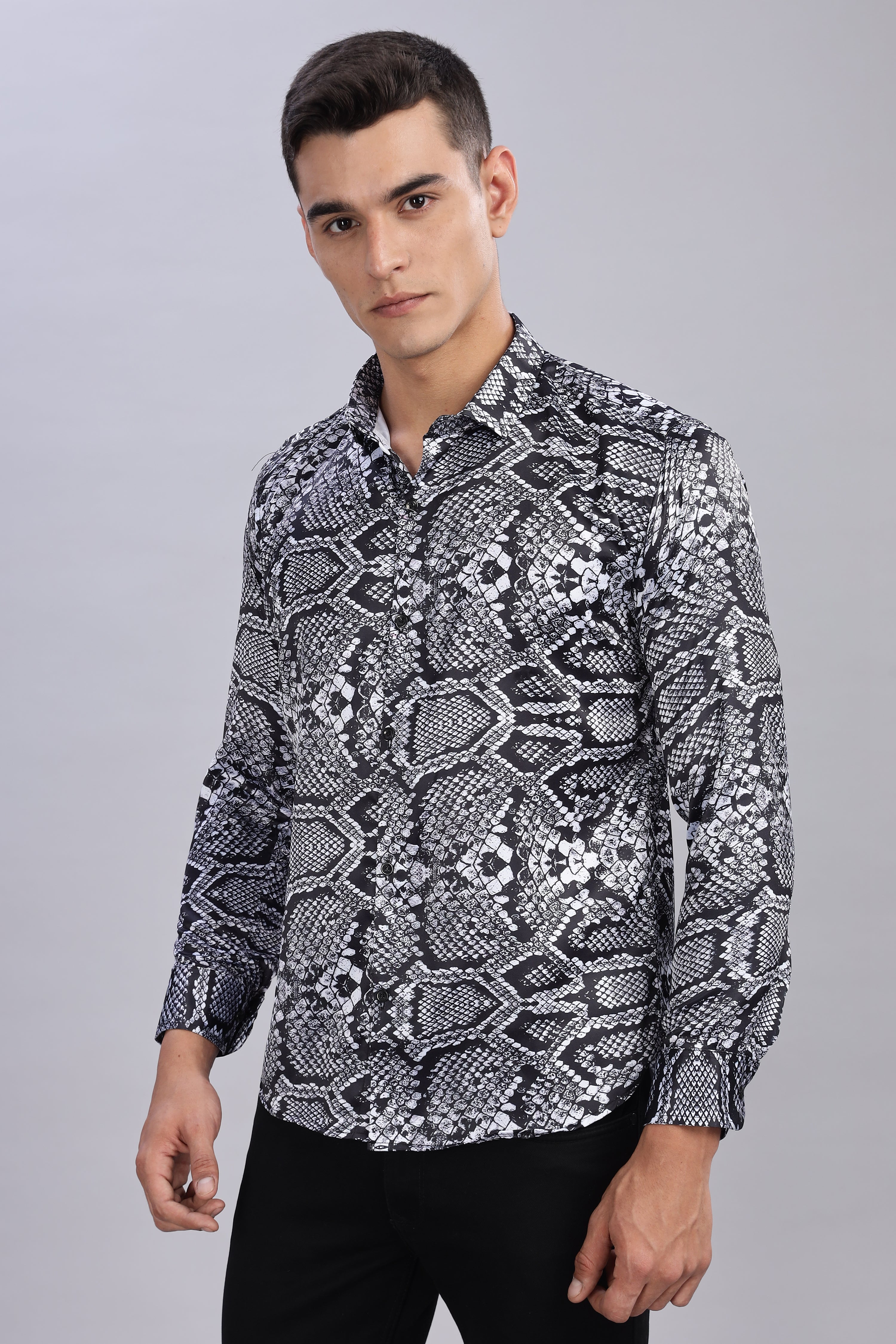 SMOKE SNAKE PRINT SATIN SHIRT