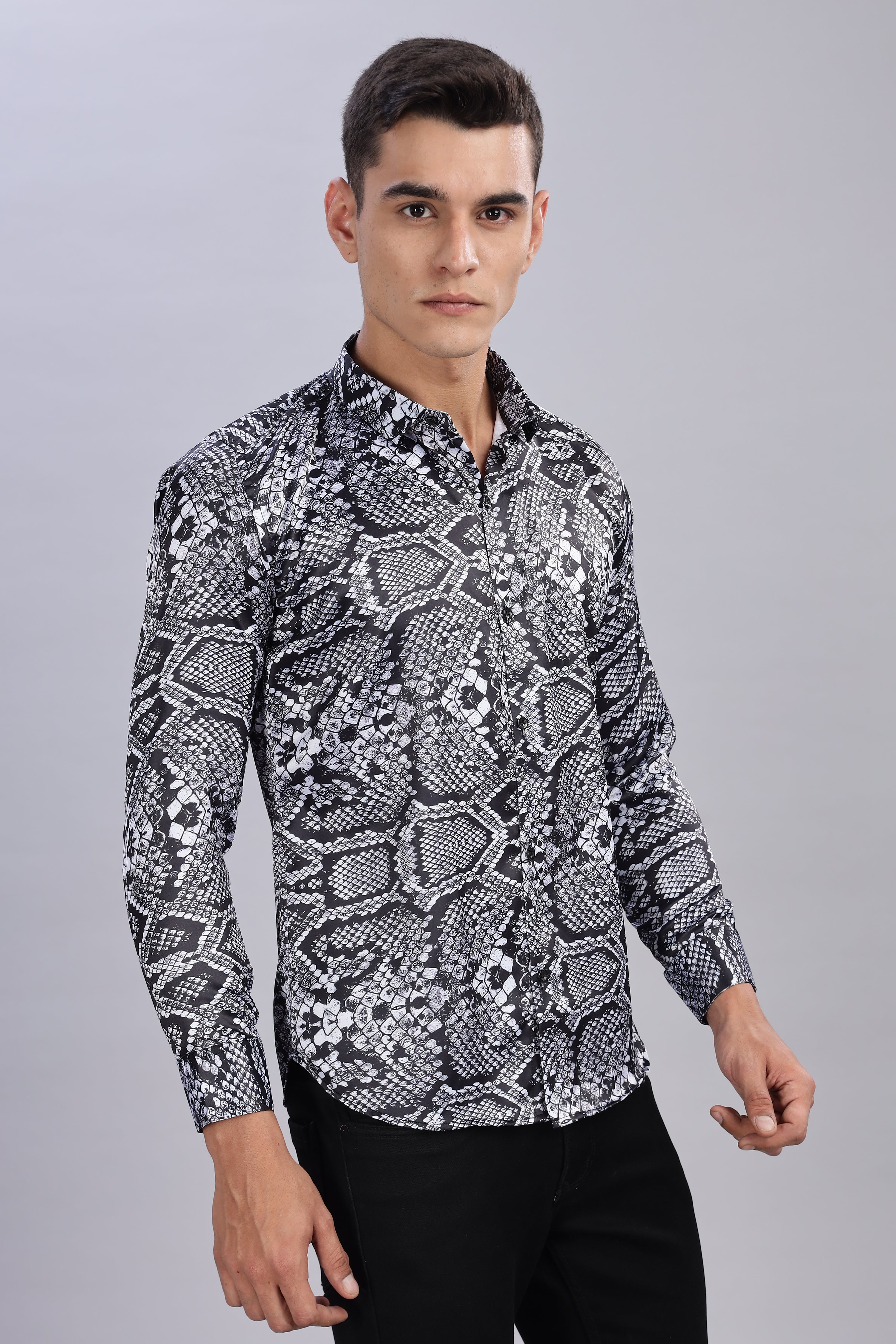 SMOKE SNAKE PRINT SATIN SHIRT