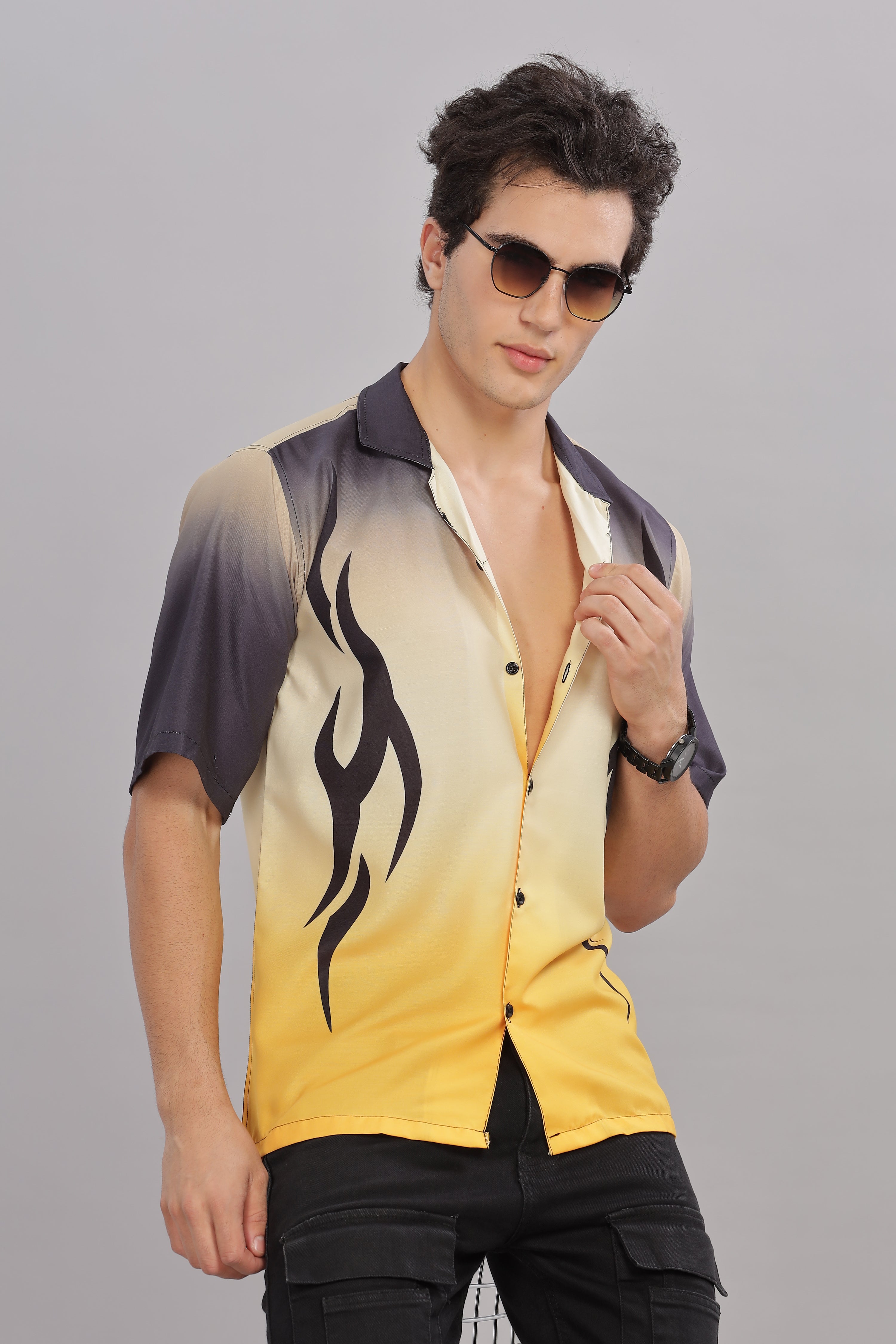 SMOKE FLAME YELLOW DROP SHOULDER SHIRT