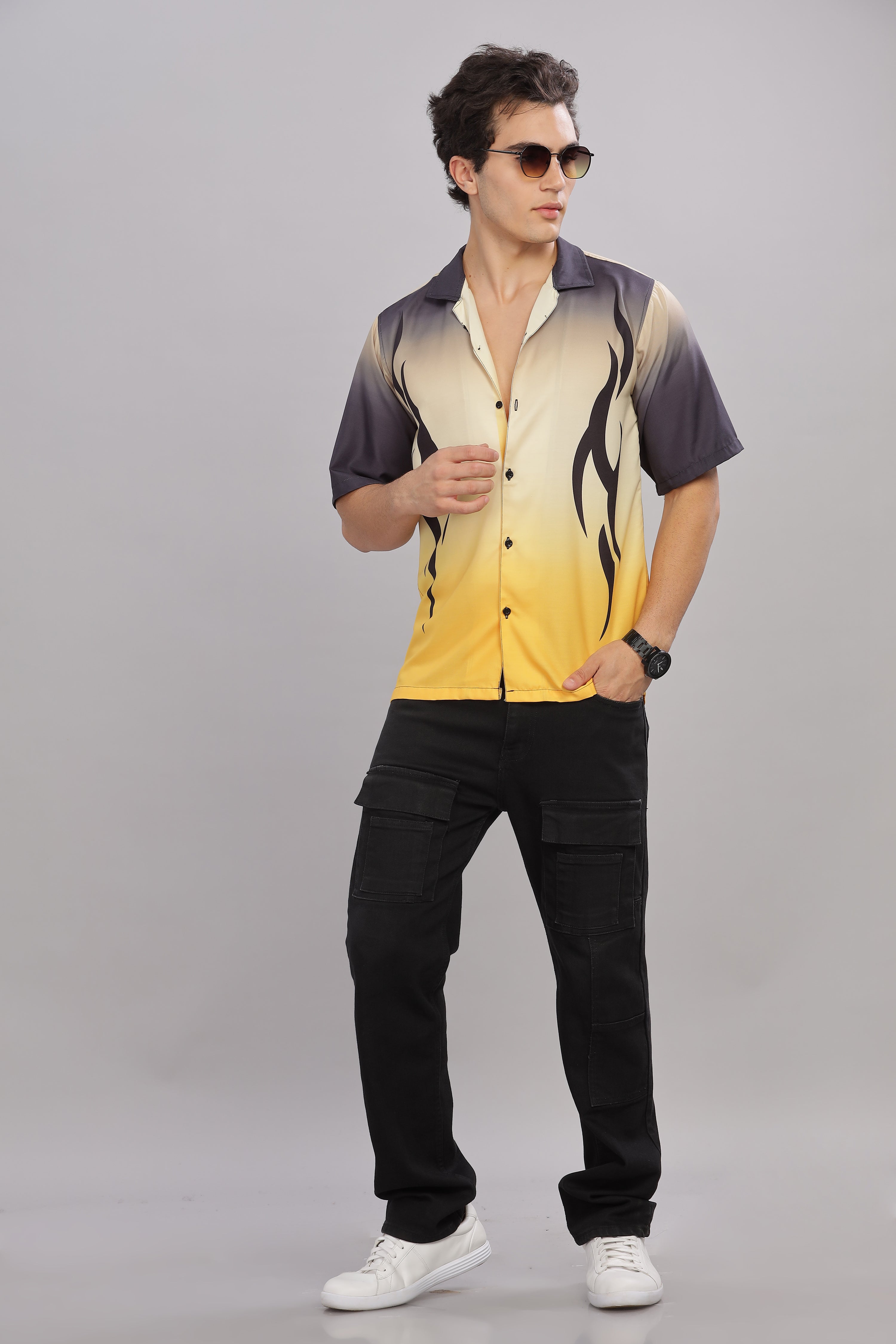 SMOKE FLAME YELLOW DROP SHOULDER SHIRT