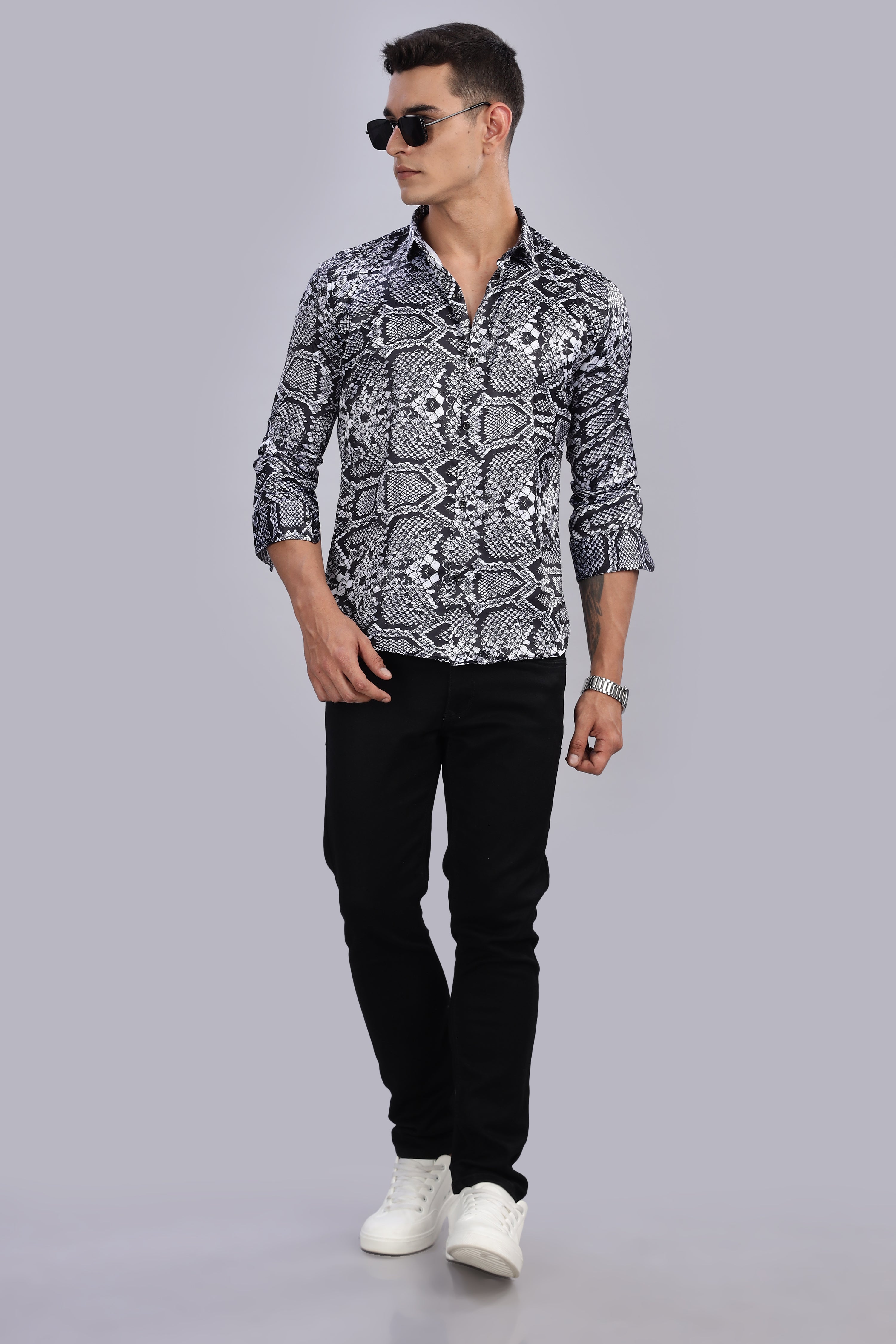 SMOKE SNAKE PRINT SATIN SHIRT