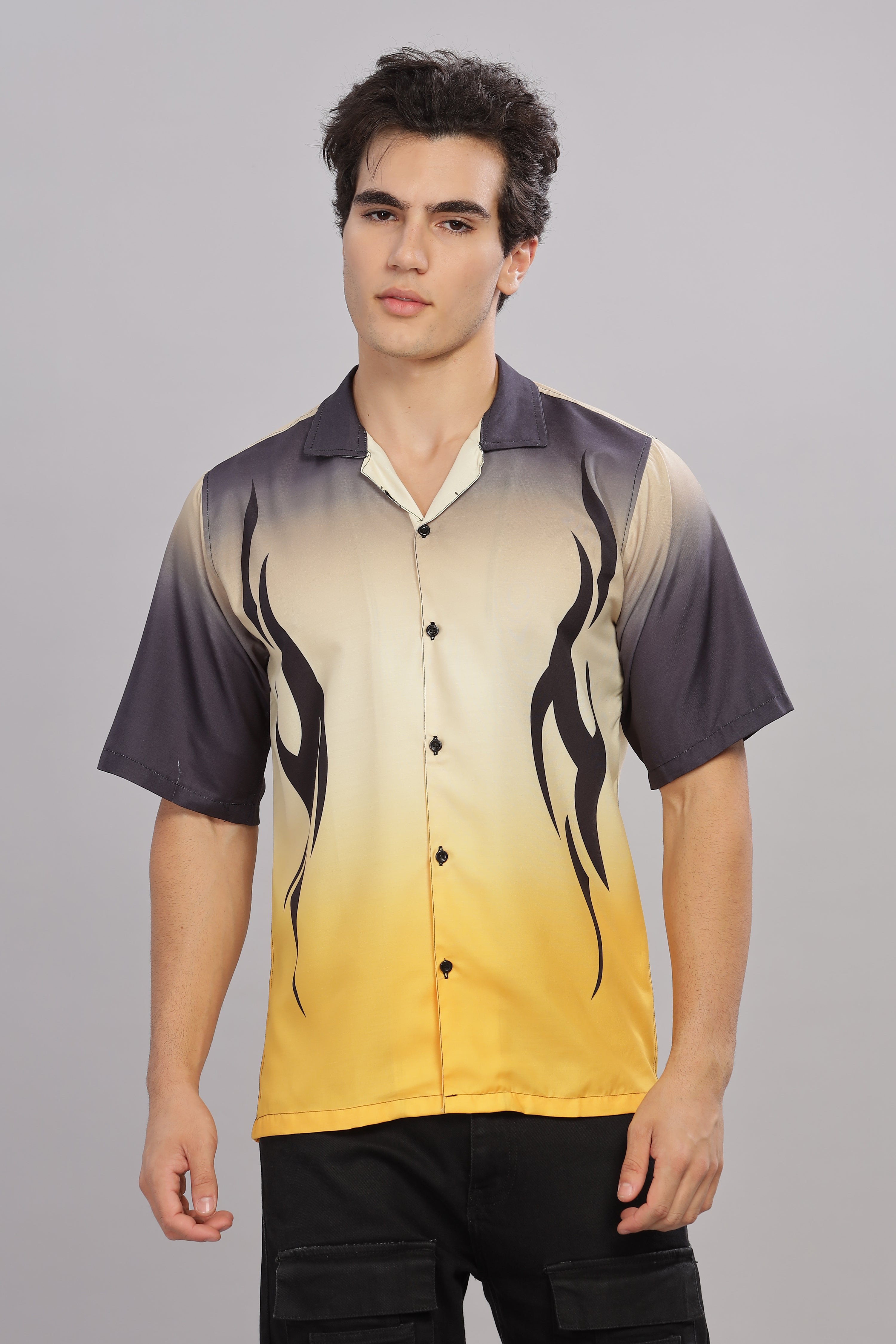 SMOKE FLAME YELLOW DROP SHOULDER SHIRT