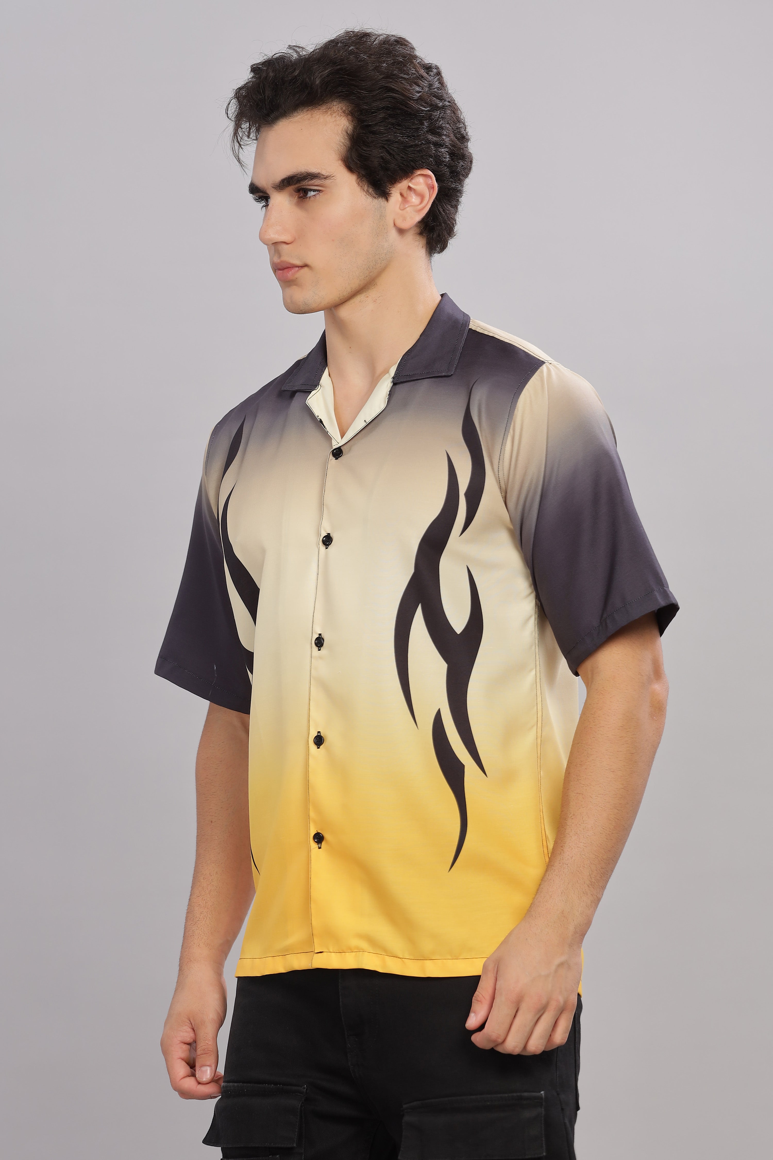 SMOKE FLAME YELLOW DROP SHOULDER SHIRT