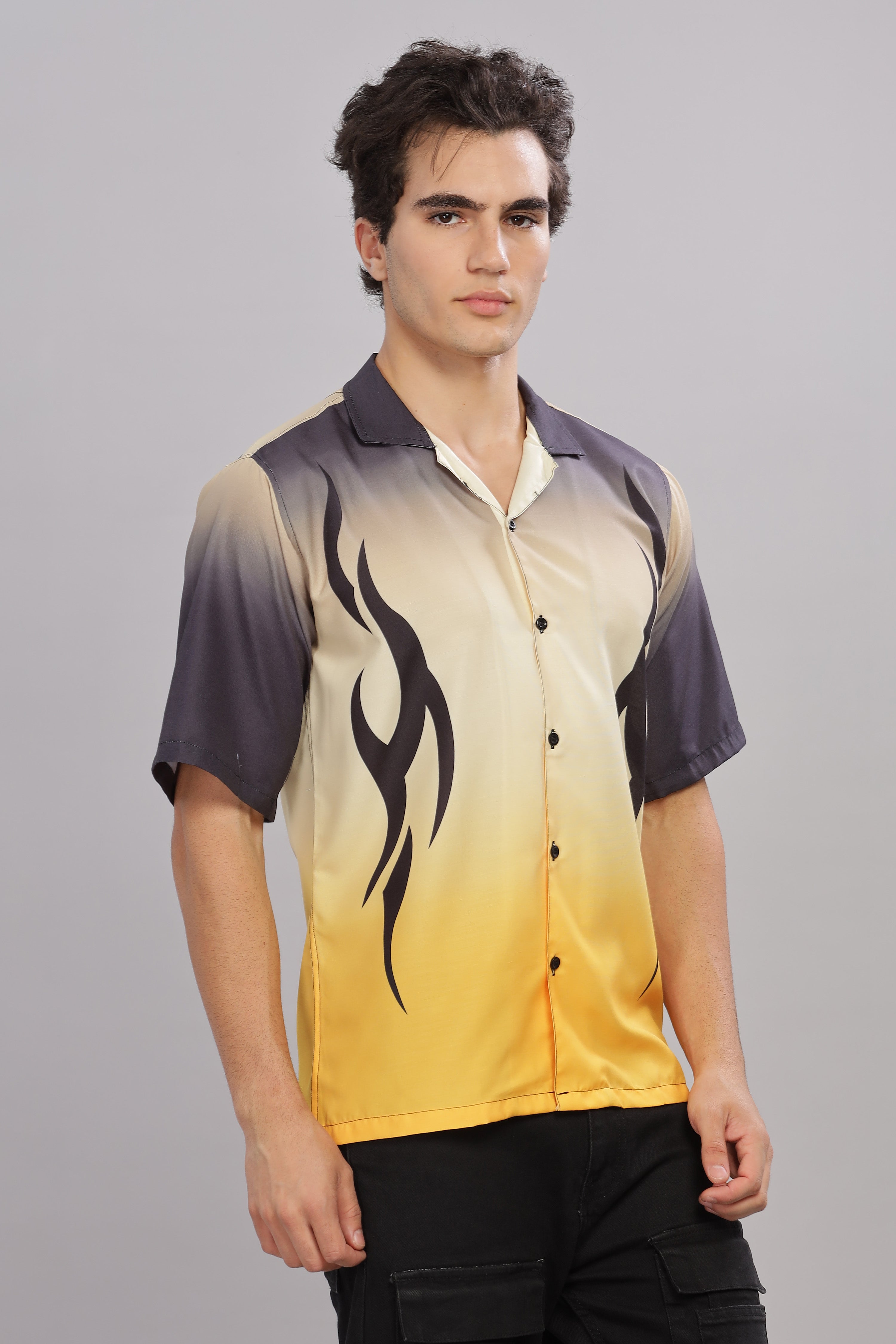SMOKE FLAME YELLOW DROP SHOULDER SHIRT