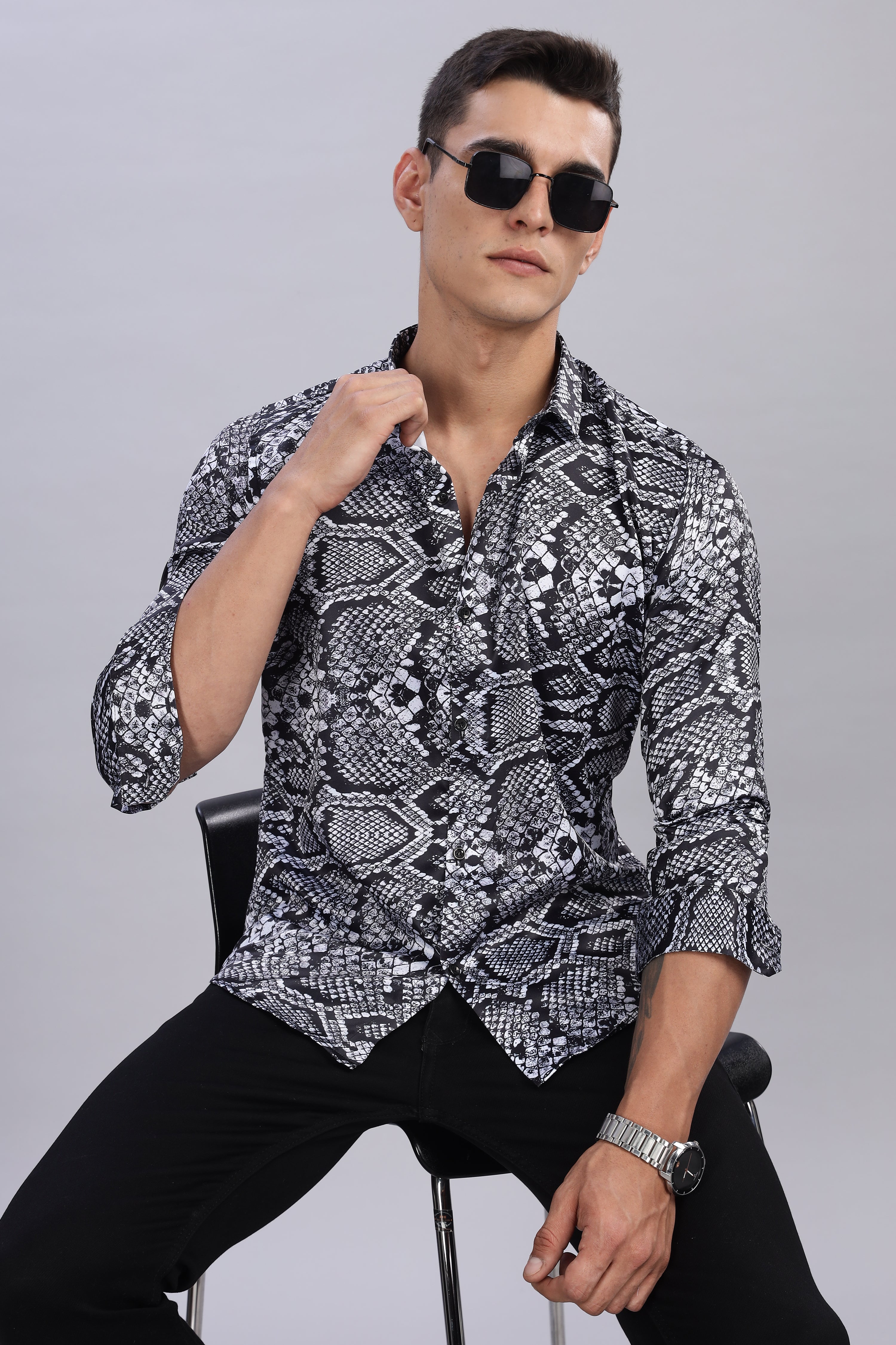SMOKE SNAKE PRINT SATIN SHIRT