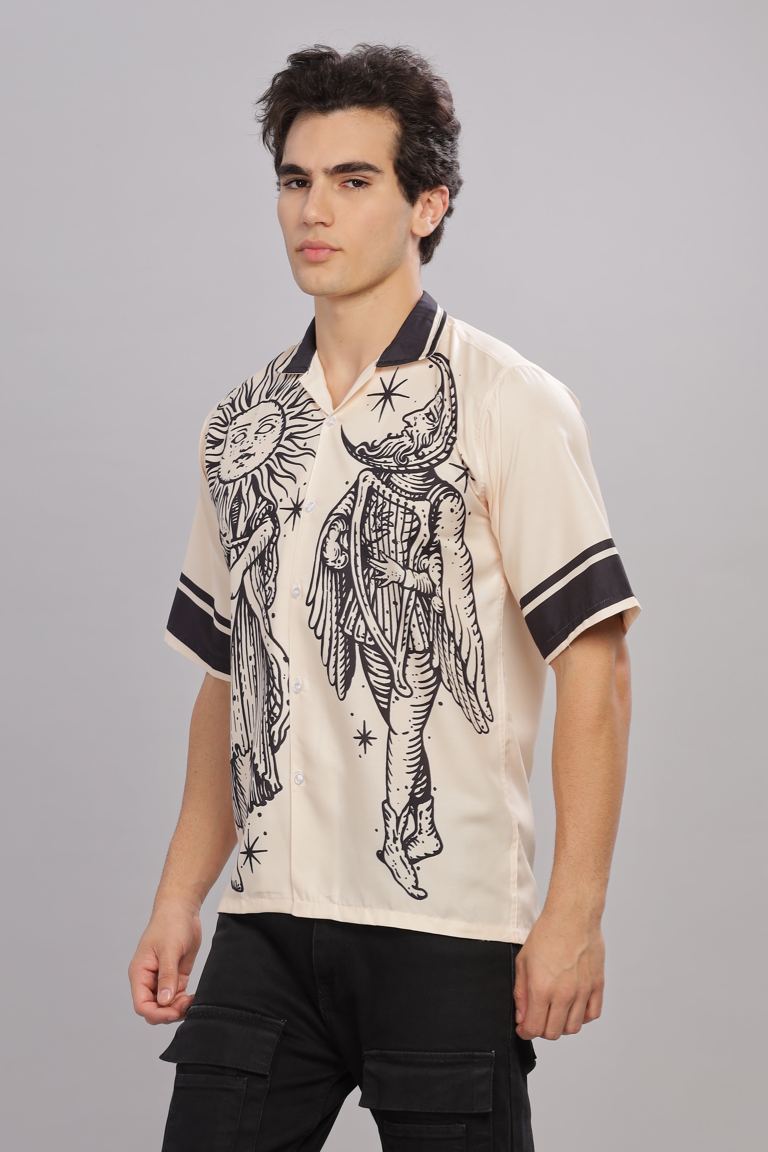 SMOKE BOHEMIAN BEIGE DROP SHOULDER SHIRT