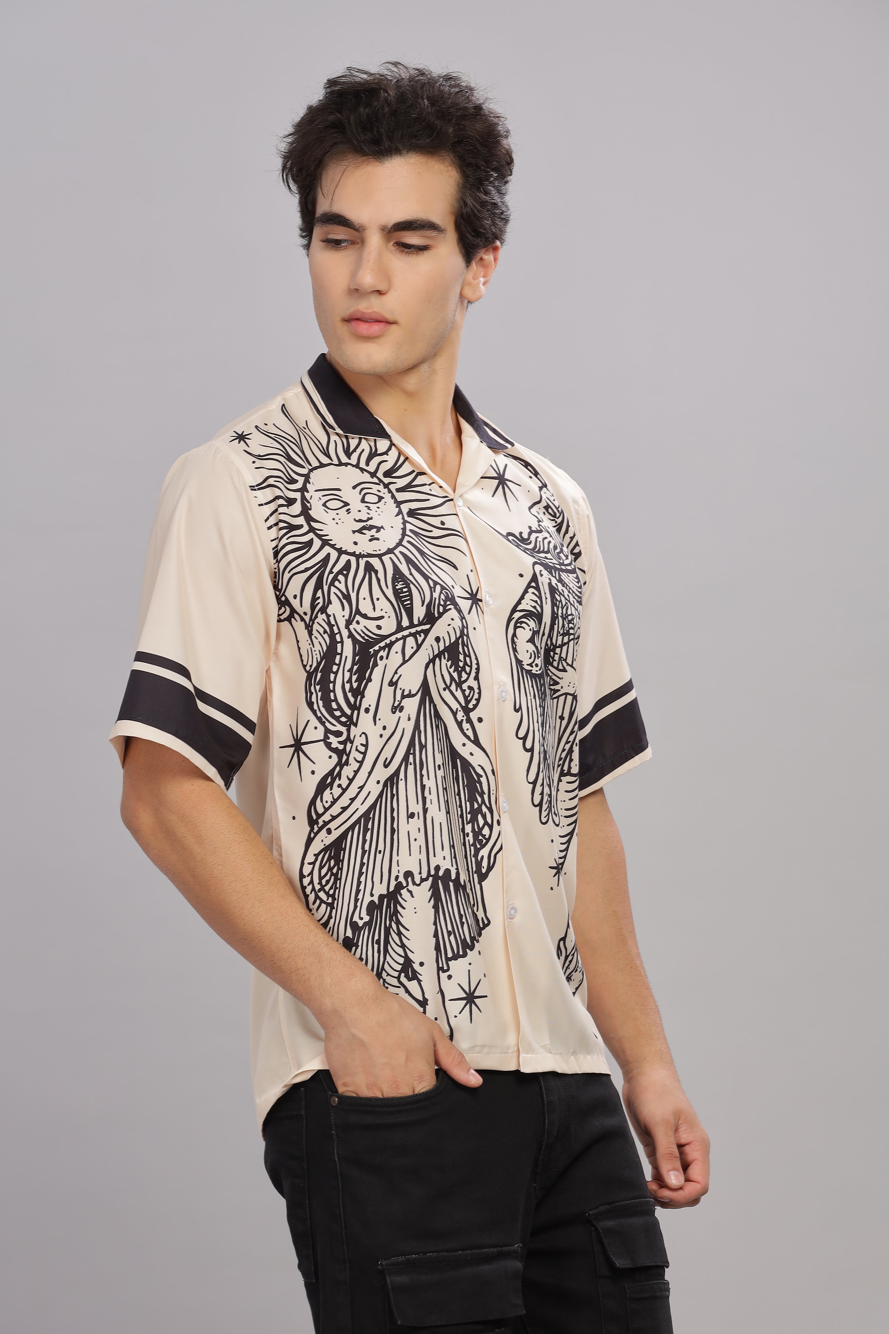 SMOKE BOHEMIAN BEIGE DROP SHOULDER SHIRT