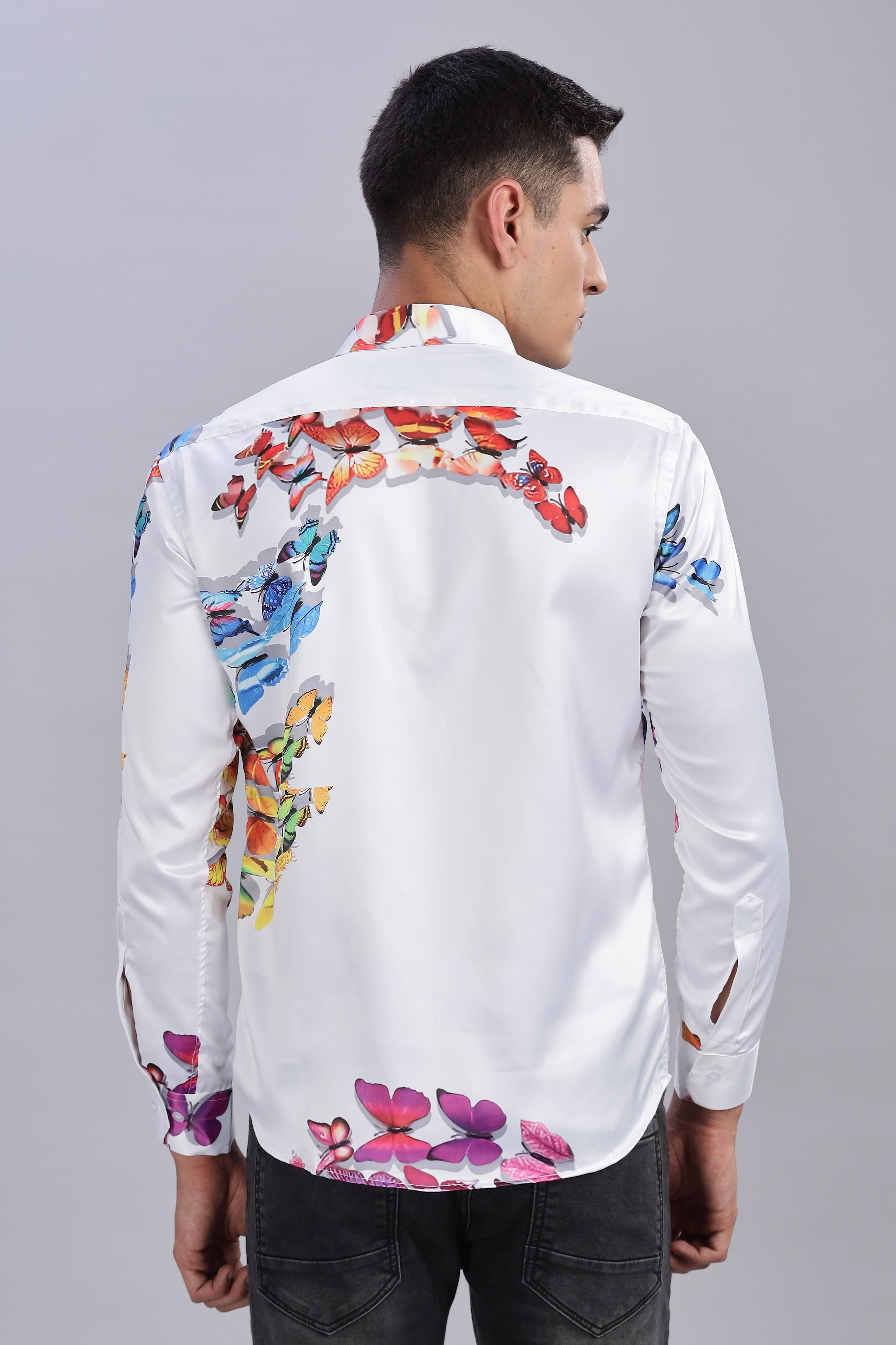 Smoke Butterfly Satin Printed Shirt – White | Luxury Men’s Wear