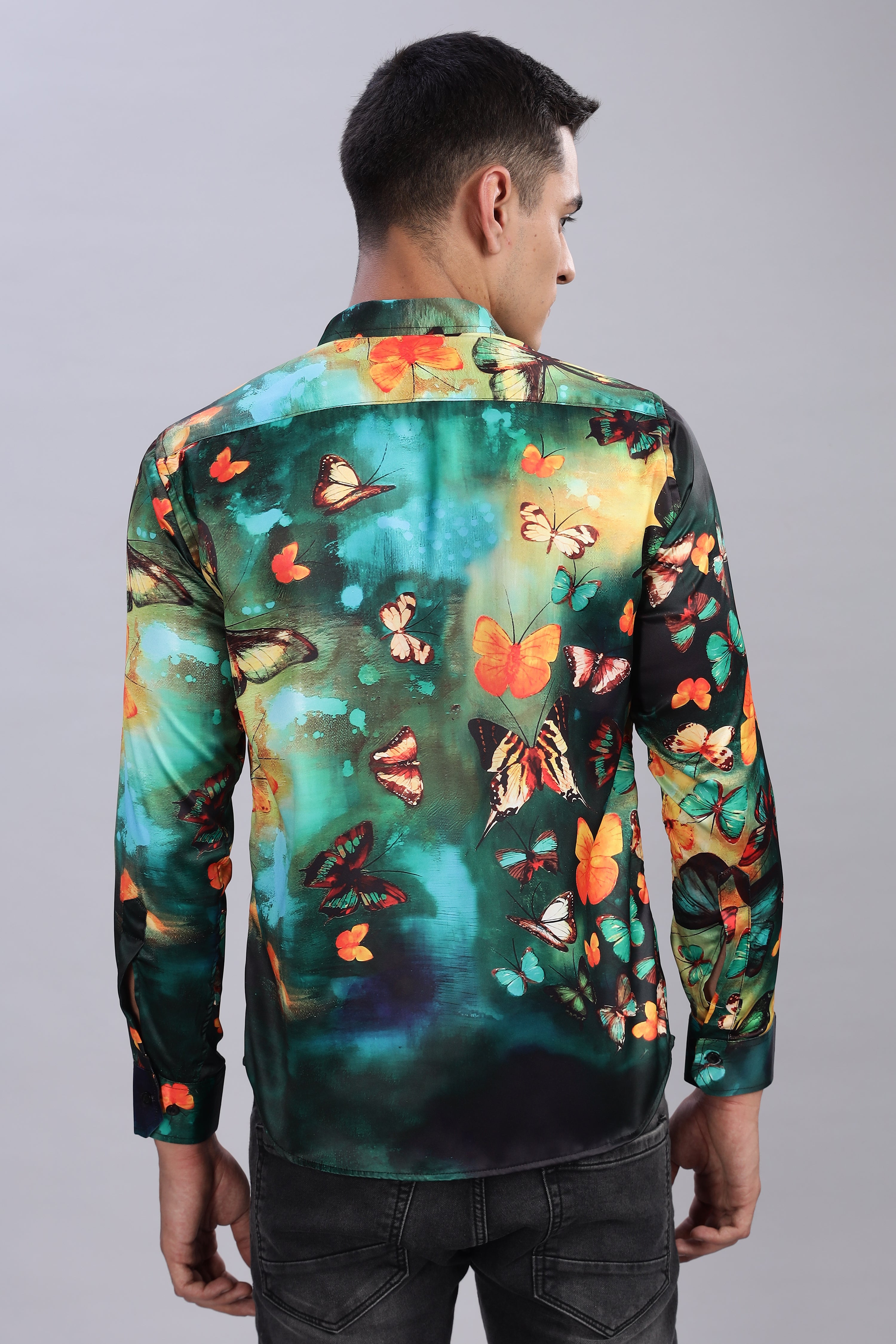 SMOKE ILLUSION BUTTERFLY SATIN SHIRT