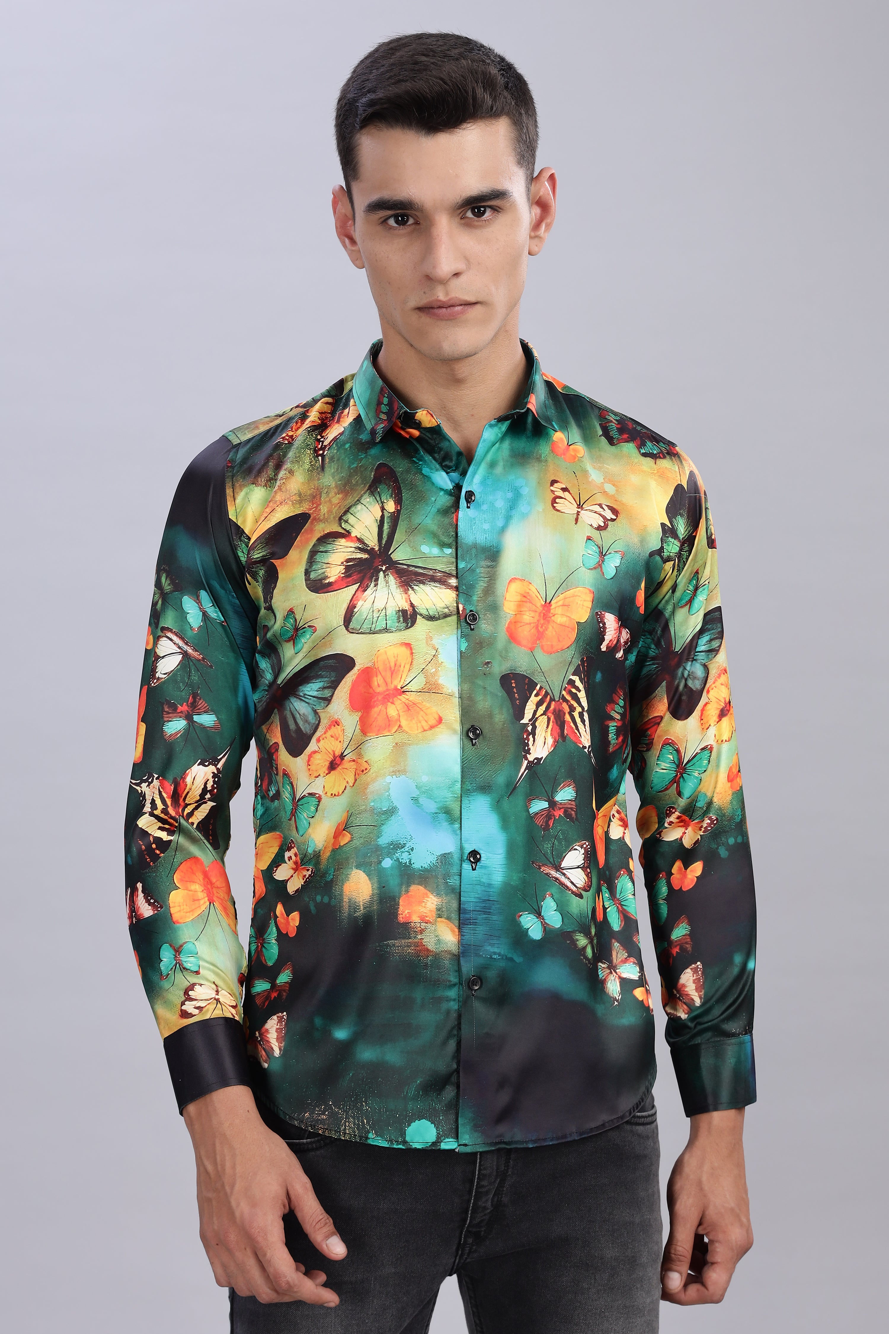 SMOKE ILLUSION BUTTERFLY SATIN SHIRT