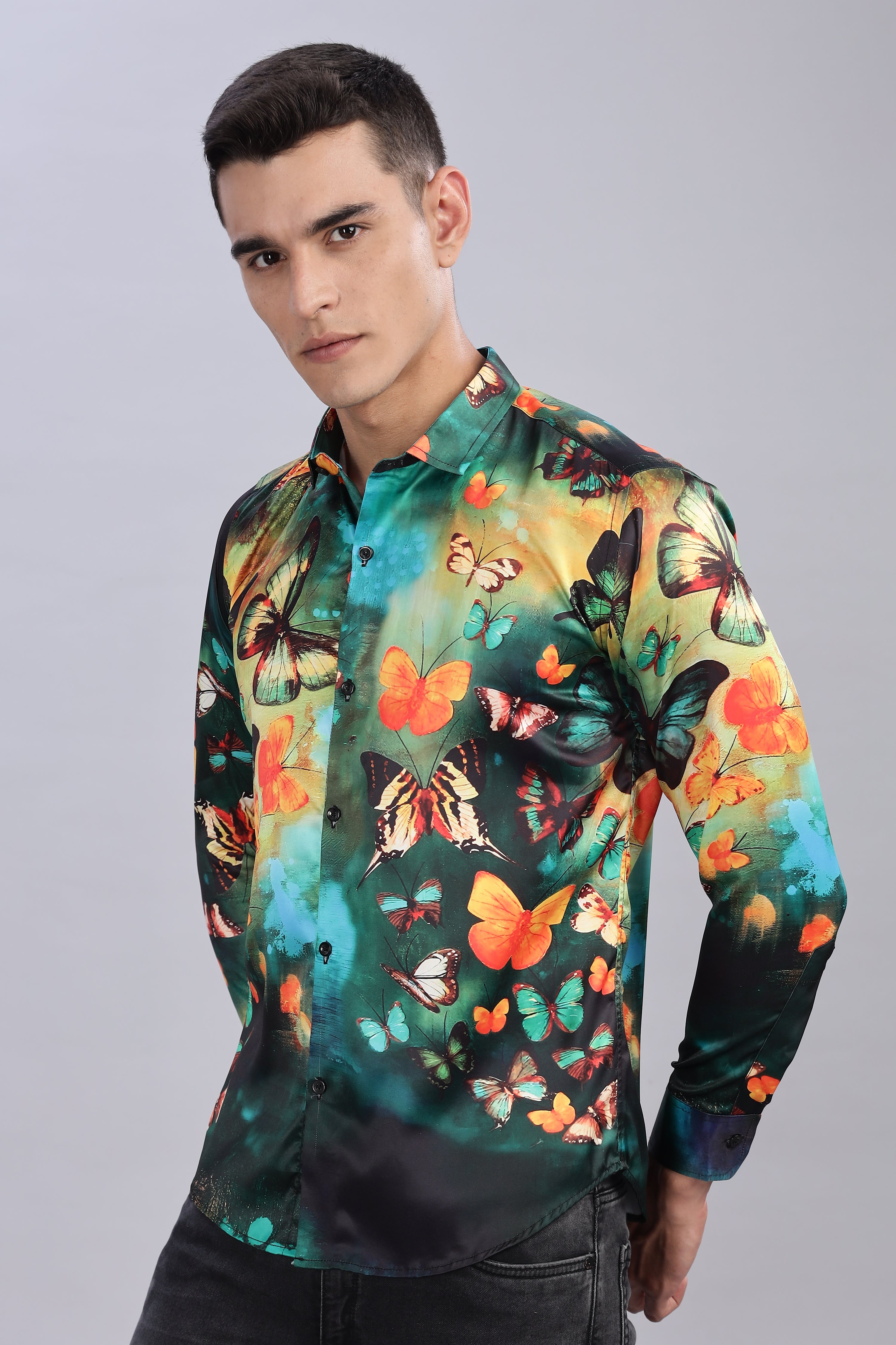 SMOKE ILLUSION BUTTERFLY SATIN SHIRT