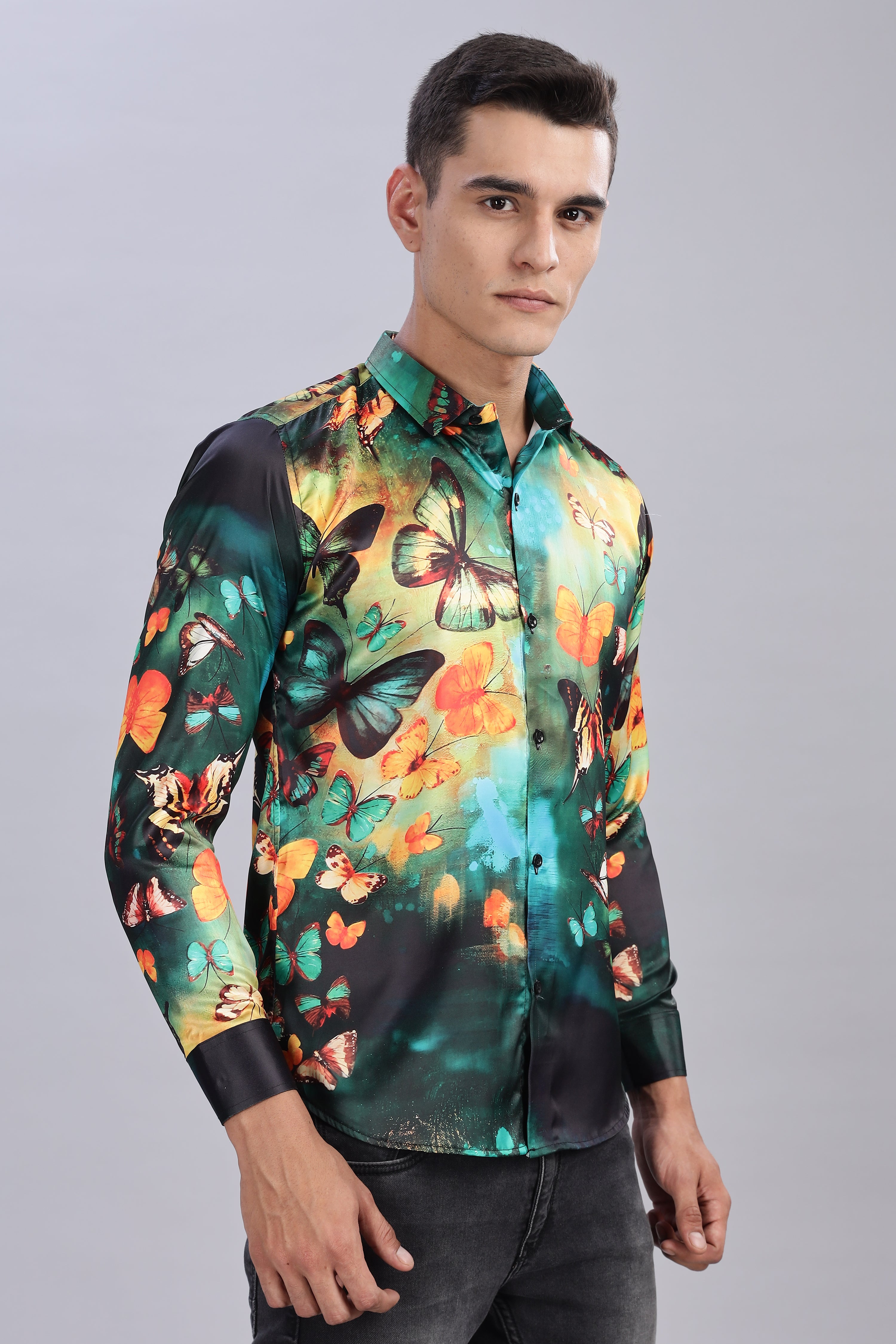 SMOKE ILLUSION BUTTERFLY SATIN SHIRT