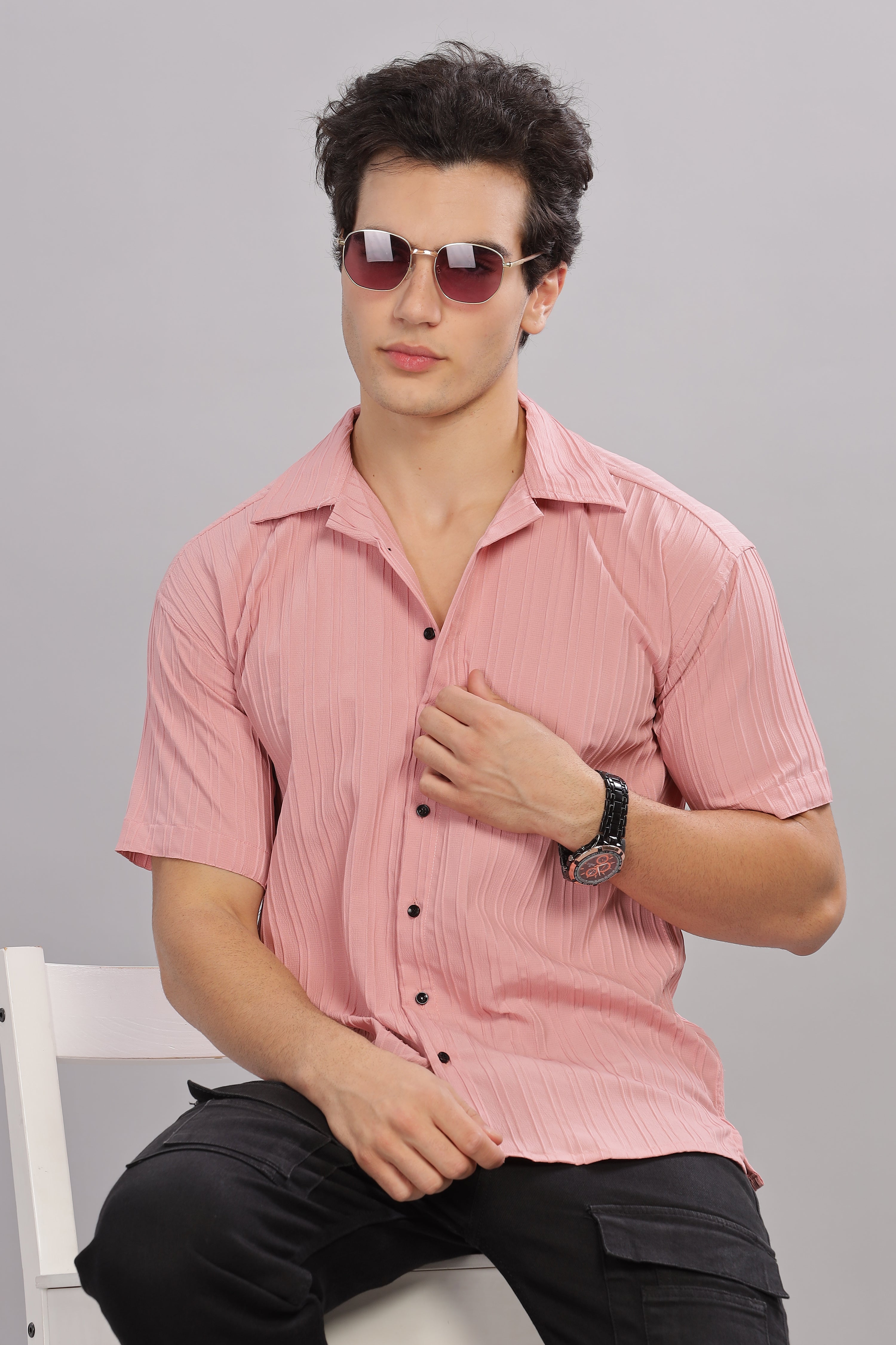 SMOKE TEXTURED PINK DROP SHIRT