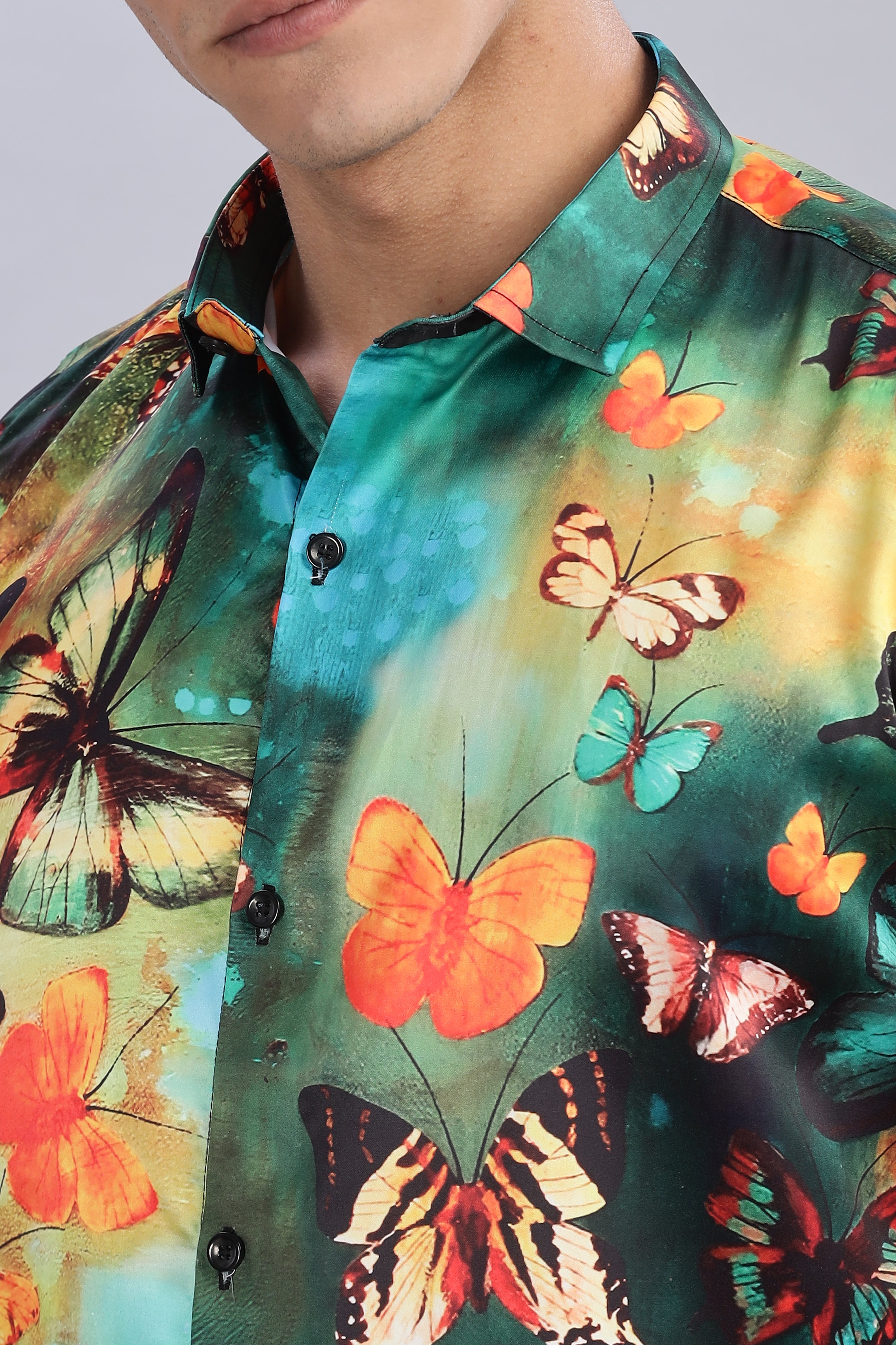 SMOKE ILLUSION BUTTERFLY SATIN SHIRT