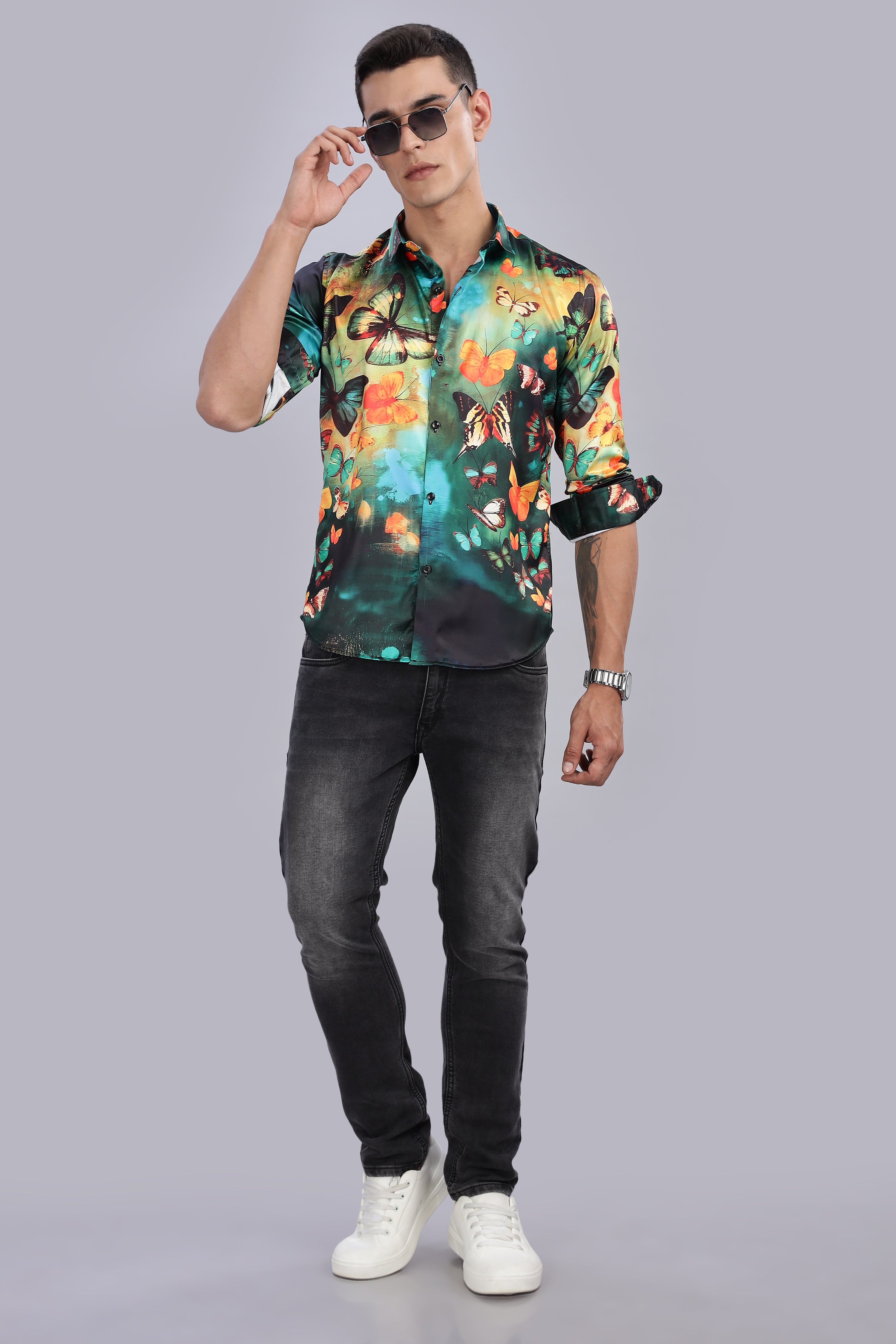 SMOKE ILLUSION BUTTERFLY SATIN SHIRT