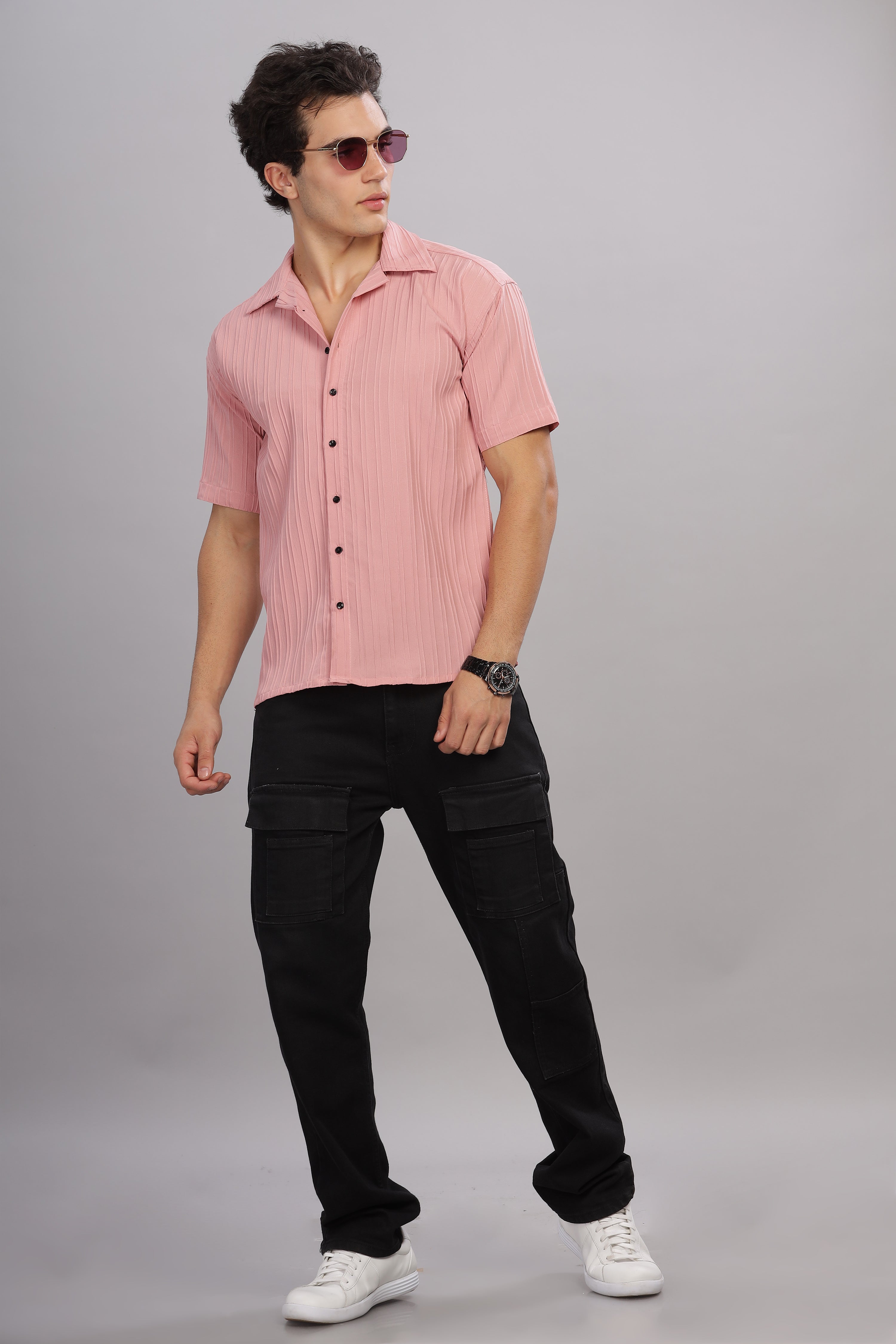 SMOKE TEXTURED PINK DROP SHIRT