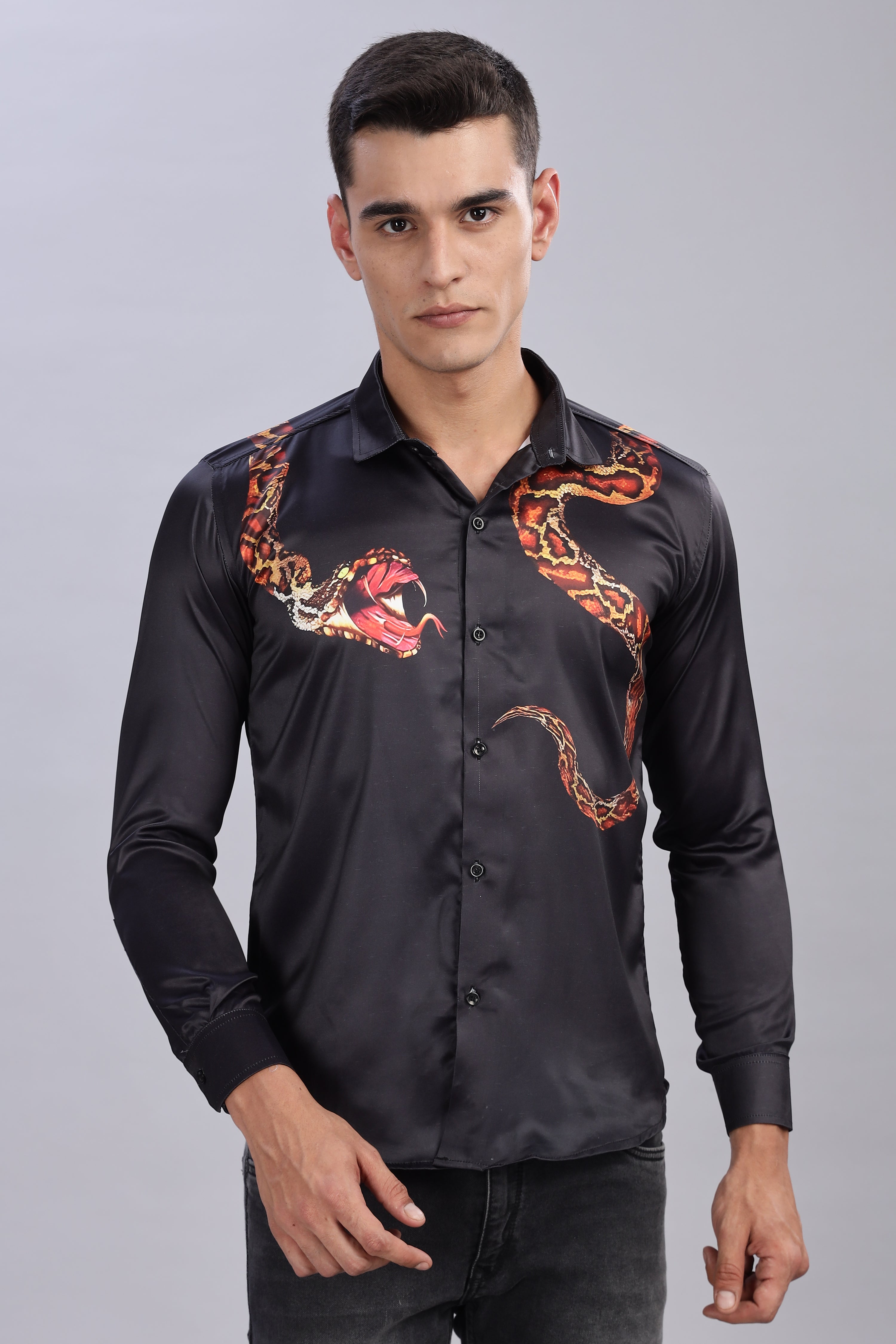 SMOKE PANTHER SATIN SHIRT  [black]