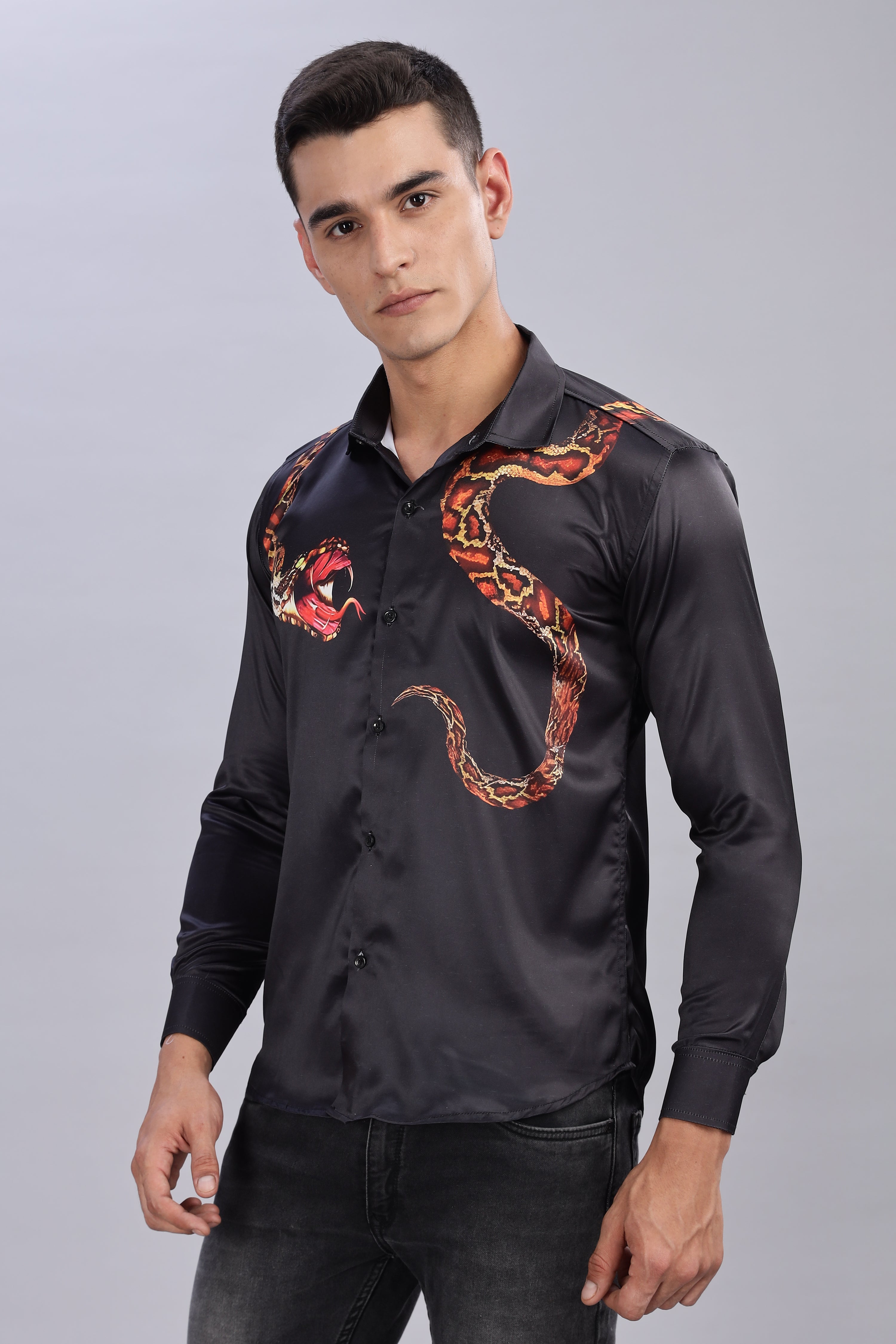 SMOKE PANTHER SATIN SHIRT  [black]