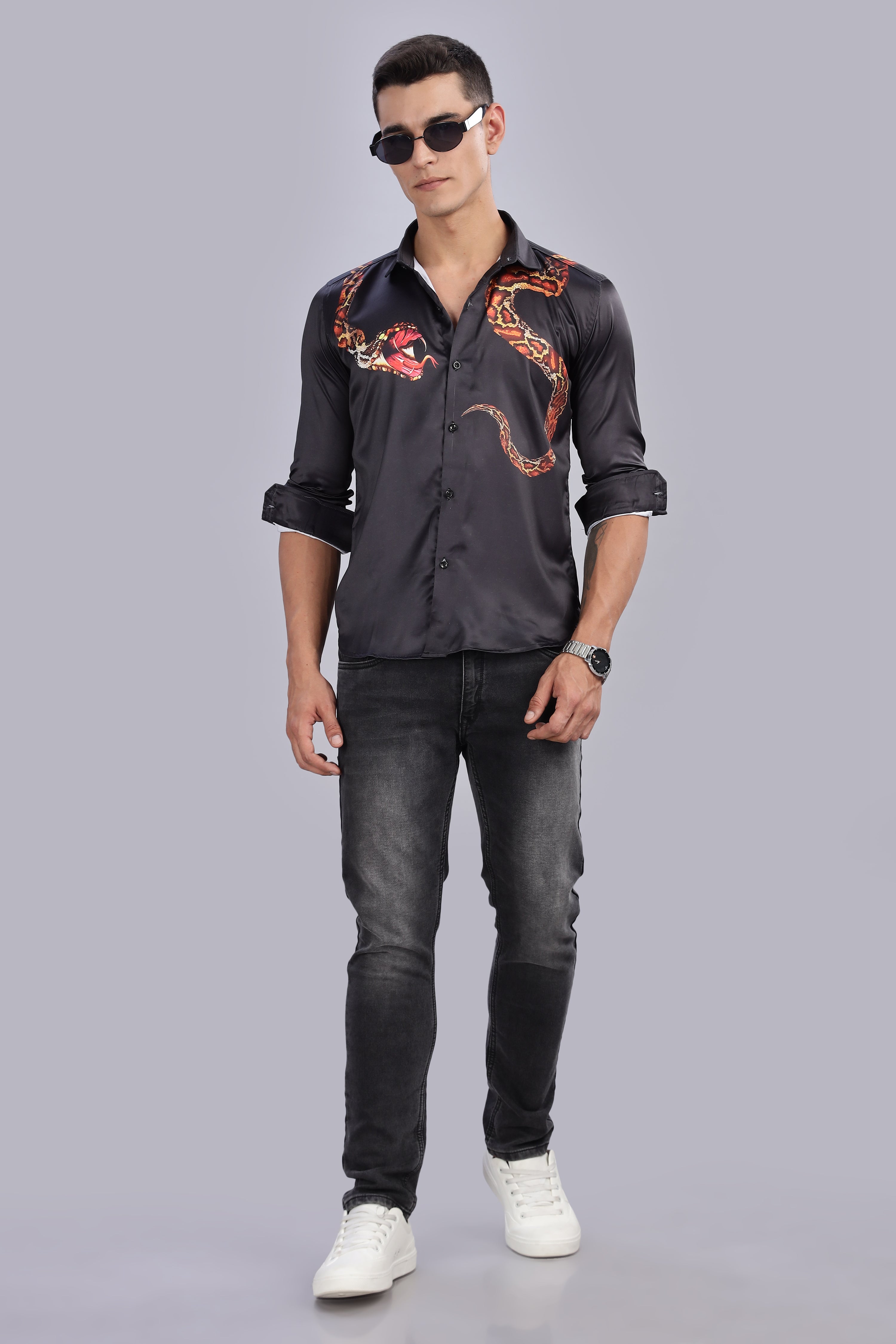 SMOKE PANTHER SATIN SHIRT  [black]