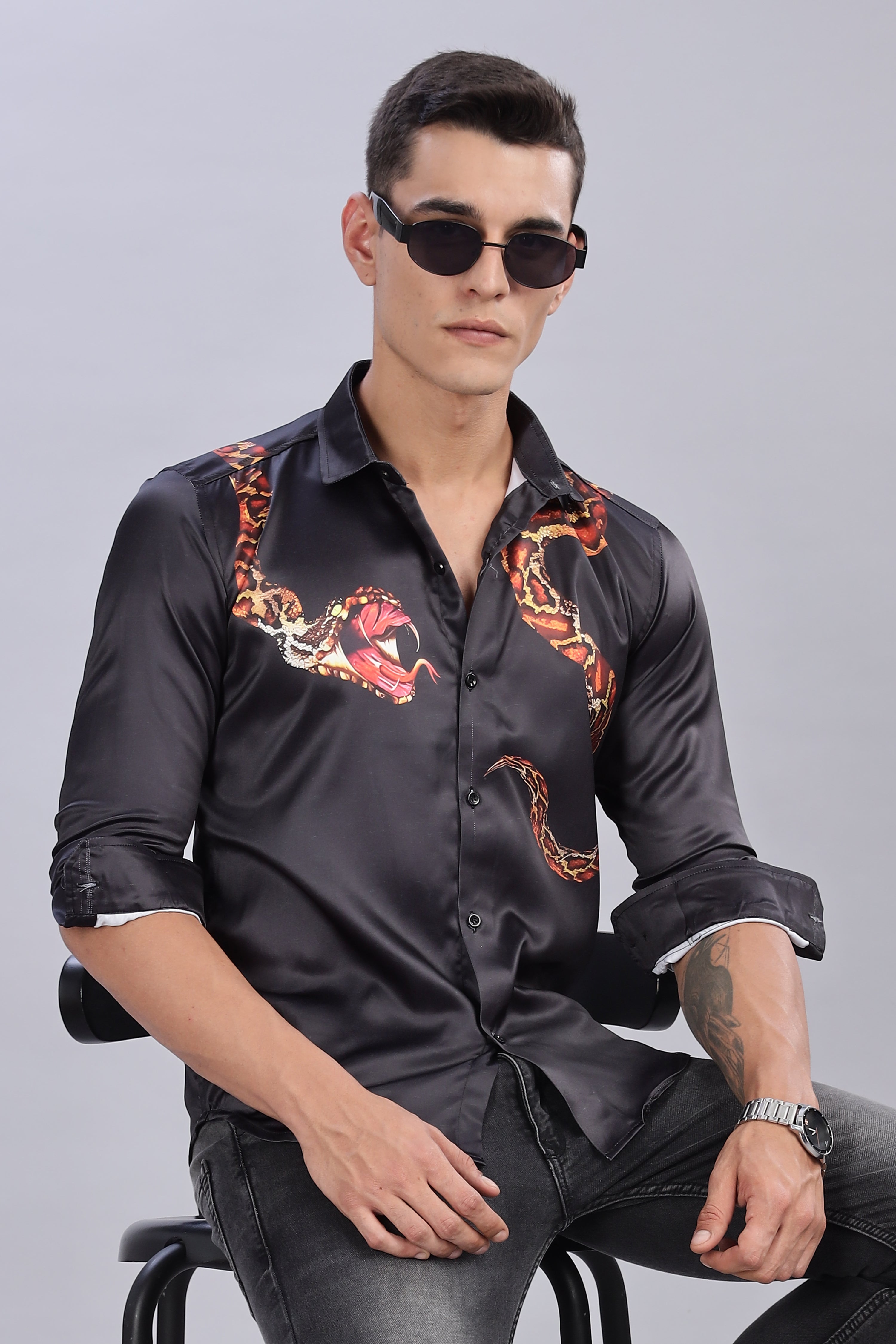 SMOKE PANTHER SATIN SHIRT  [black]