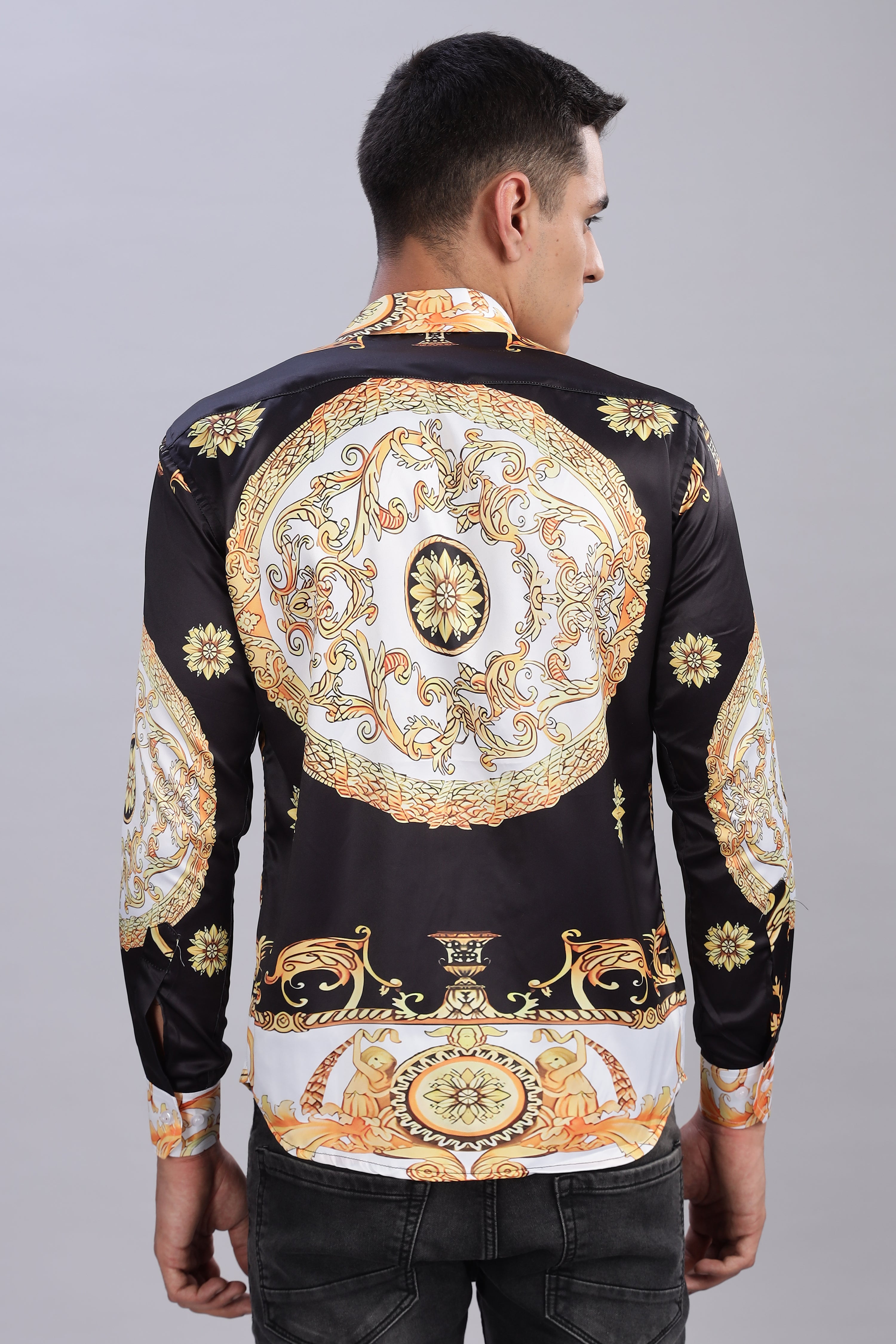 SMOKE LUXE SATIN PRINTED SHIRT [white]