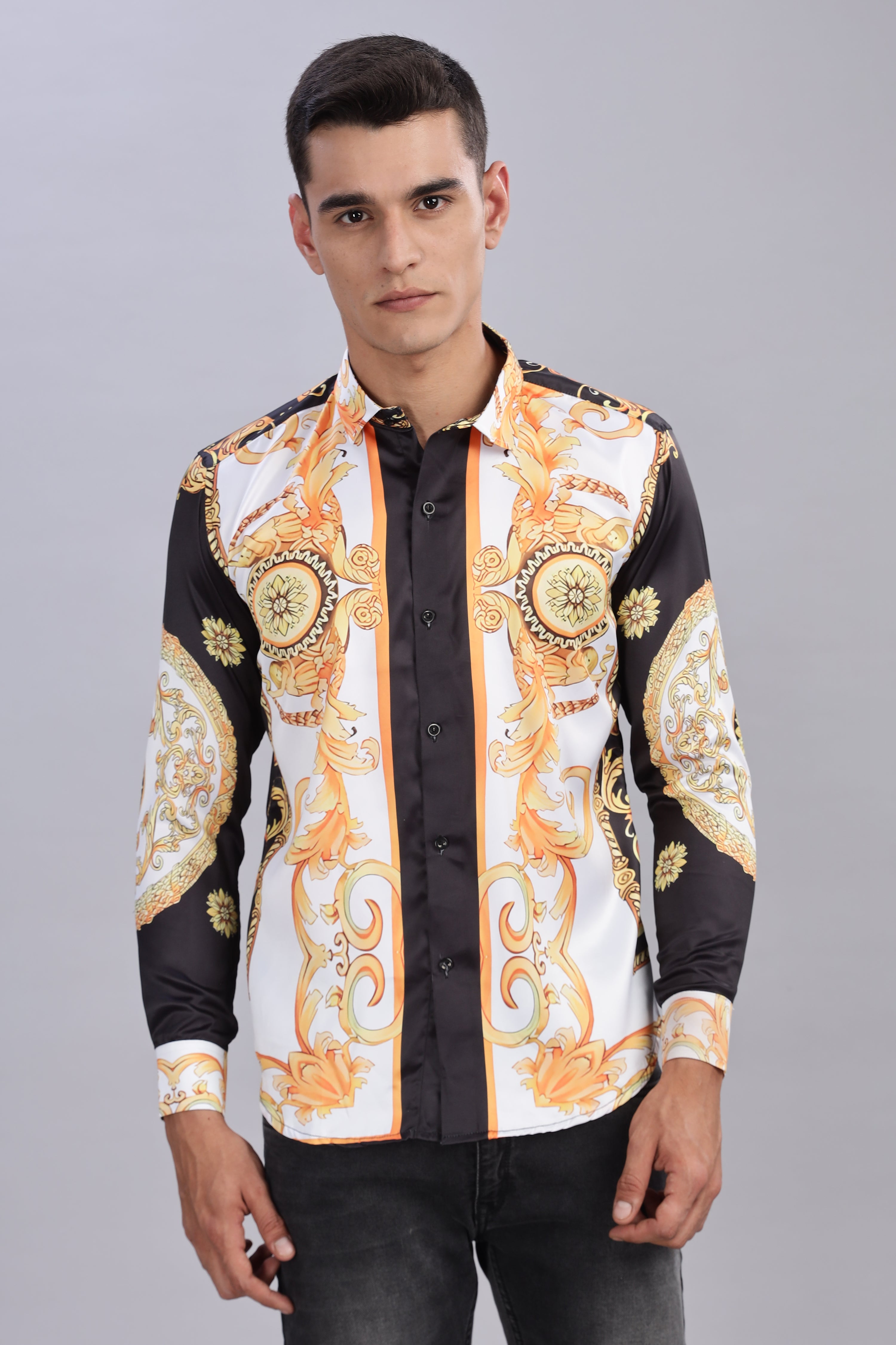 SMOKE LUXE SATIN PRINTED SHIRT [white]