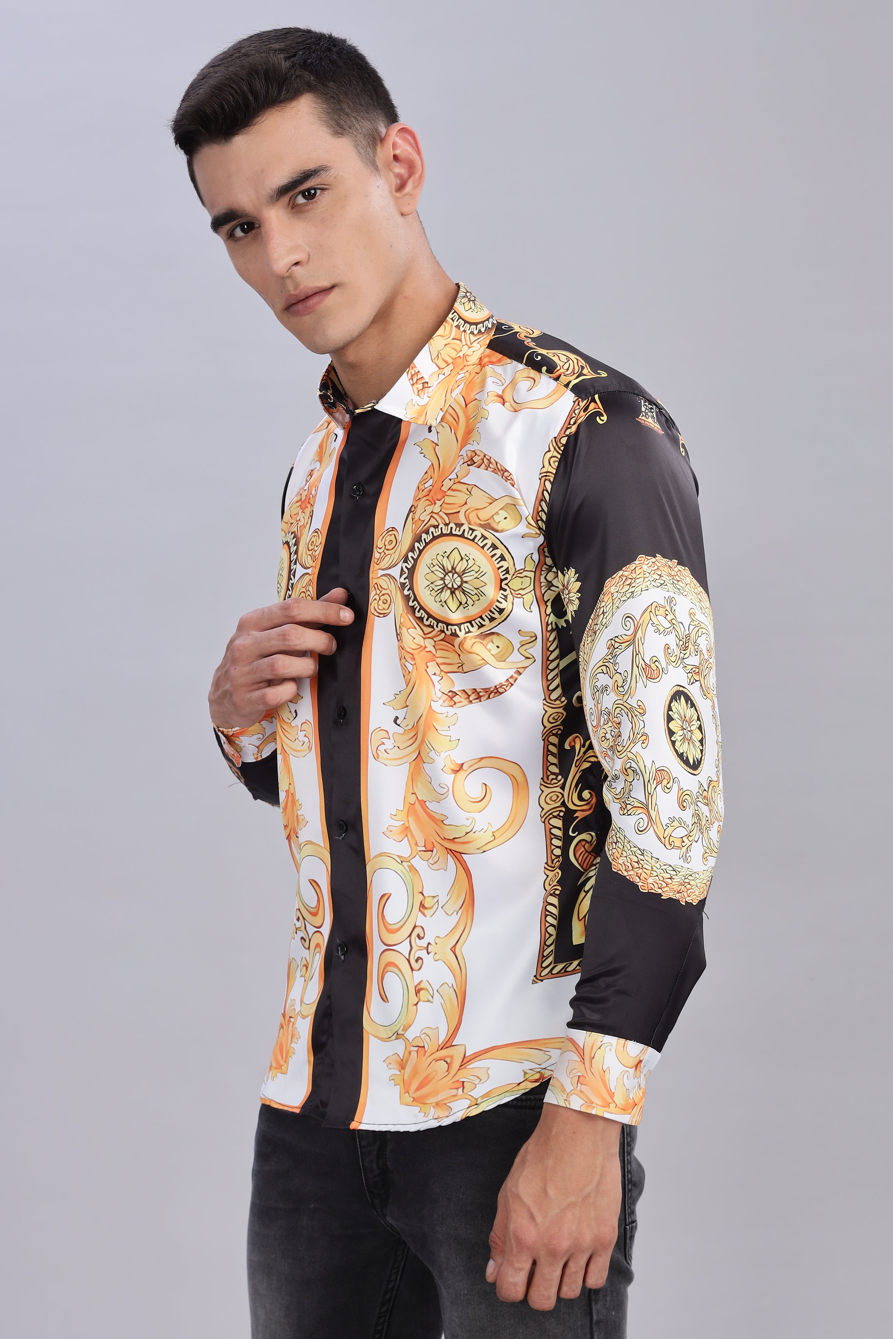 SMOKE LUXE SATIN PRINTED SHIRT [white]