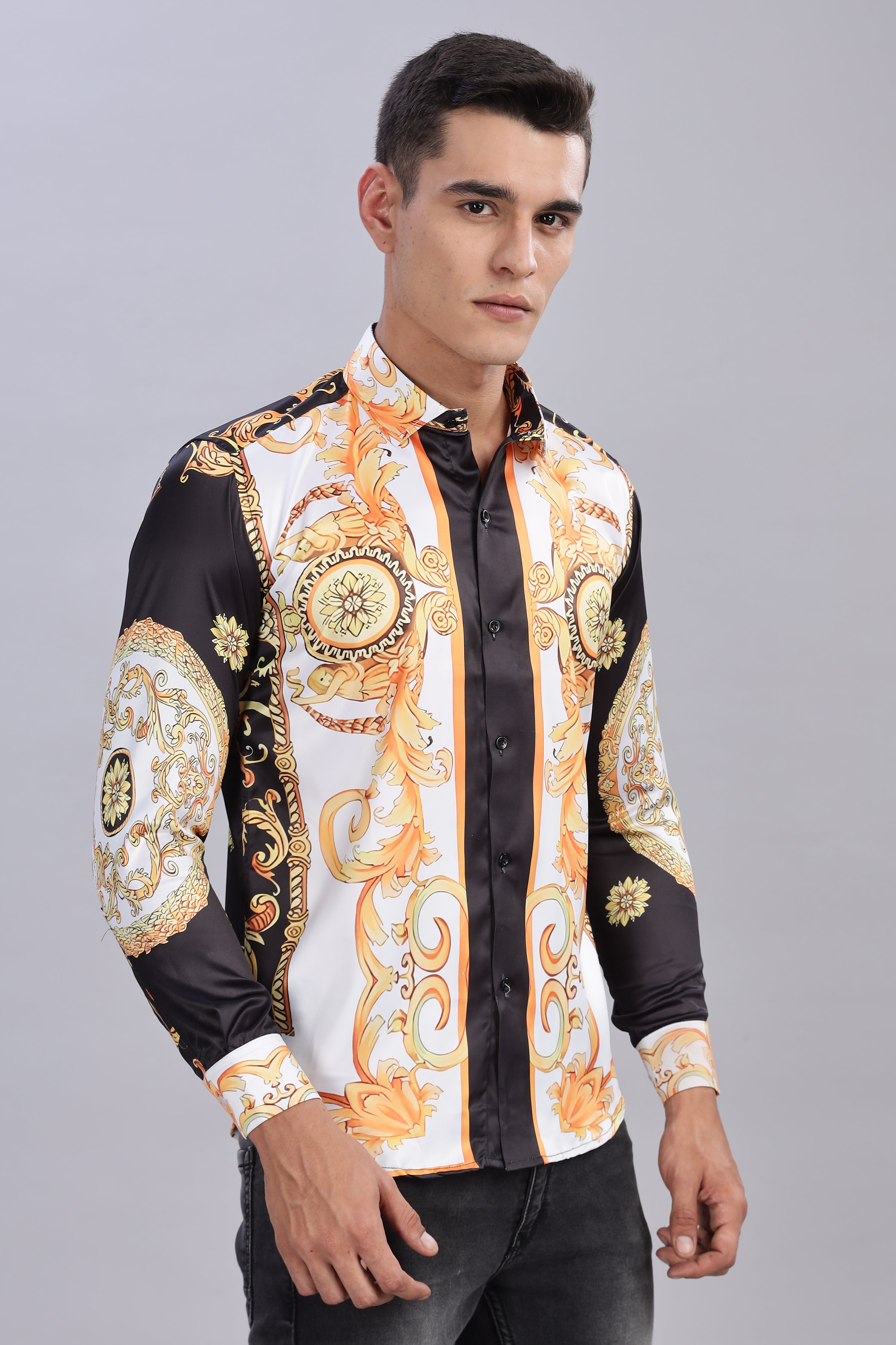SMOKE LUXE SATIN PRINTED SHIRT [white]