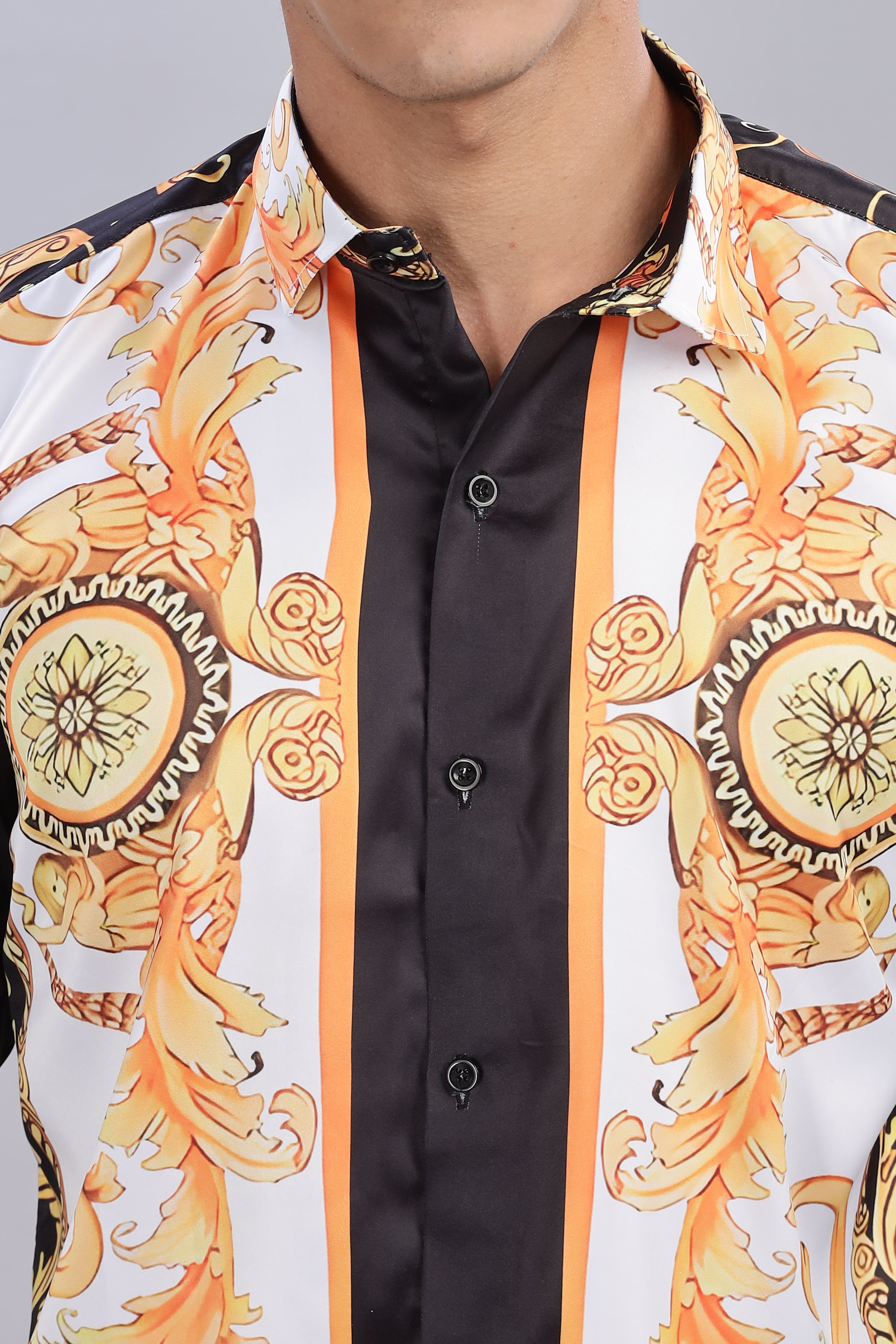 SMOKE LUXE SATIN PRINTED SHIRT [white]