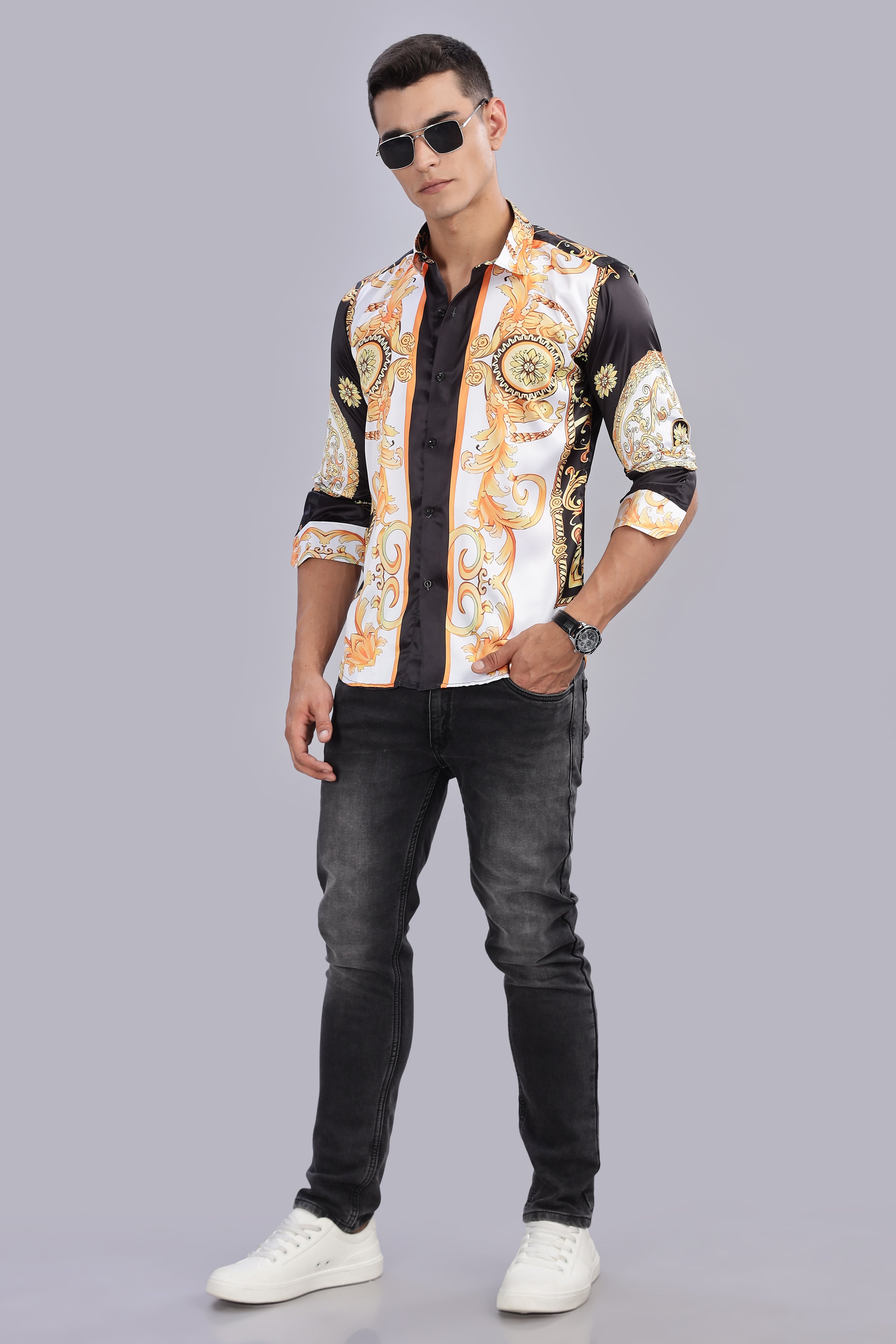 SMOKE LUXE SATIN PRINTED SHIRT [white]