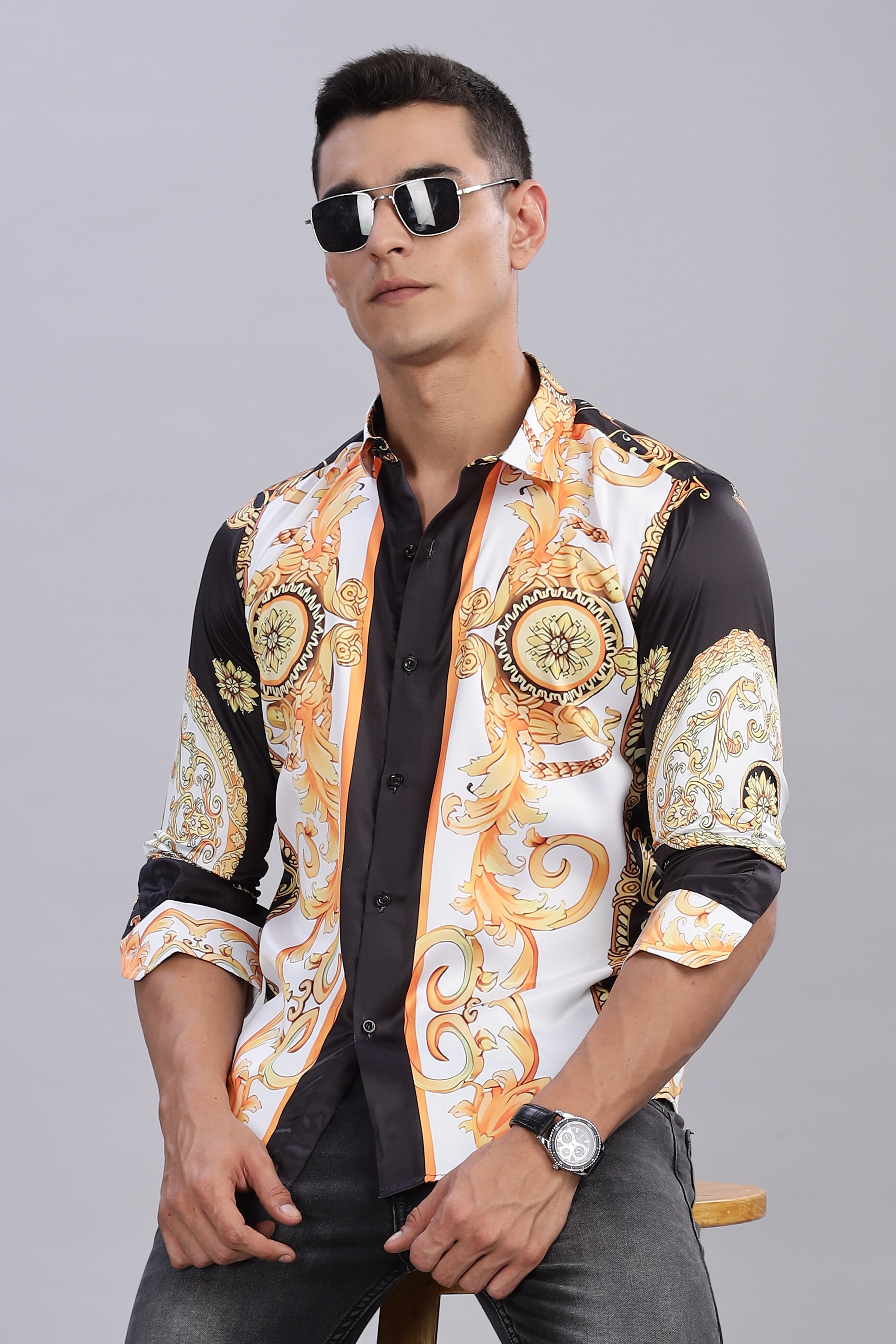 SMOKE LUXE SATIN PRINTED SHIRT [white]