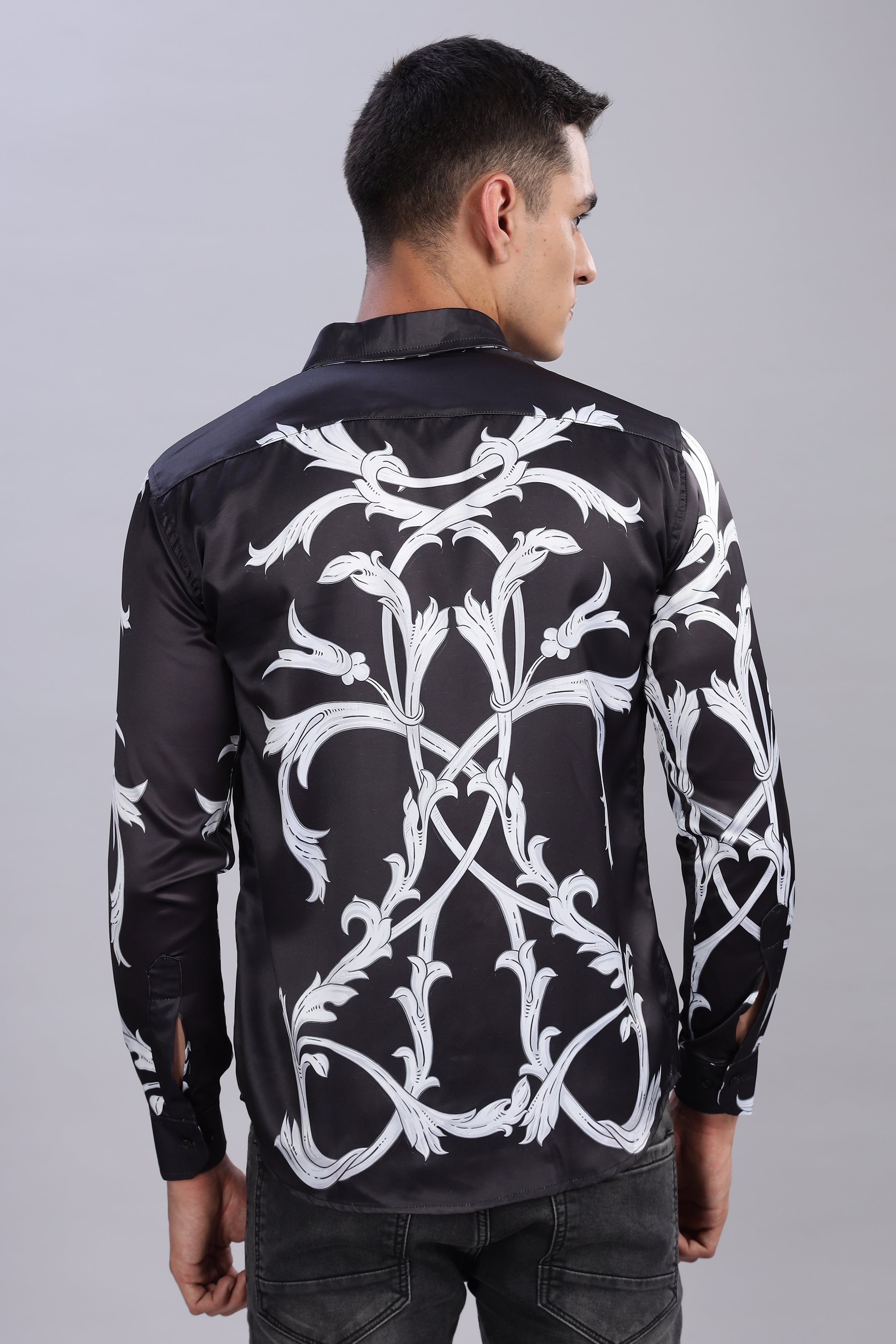 Smoke Matrix Printed Satin Shirt – Black | Luxury Men’s Wear