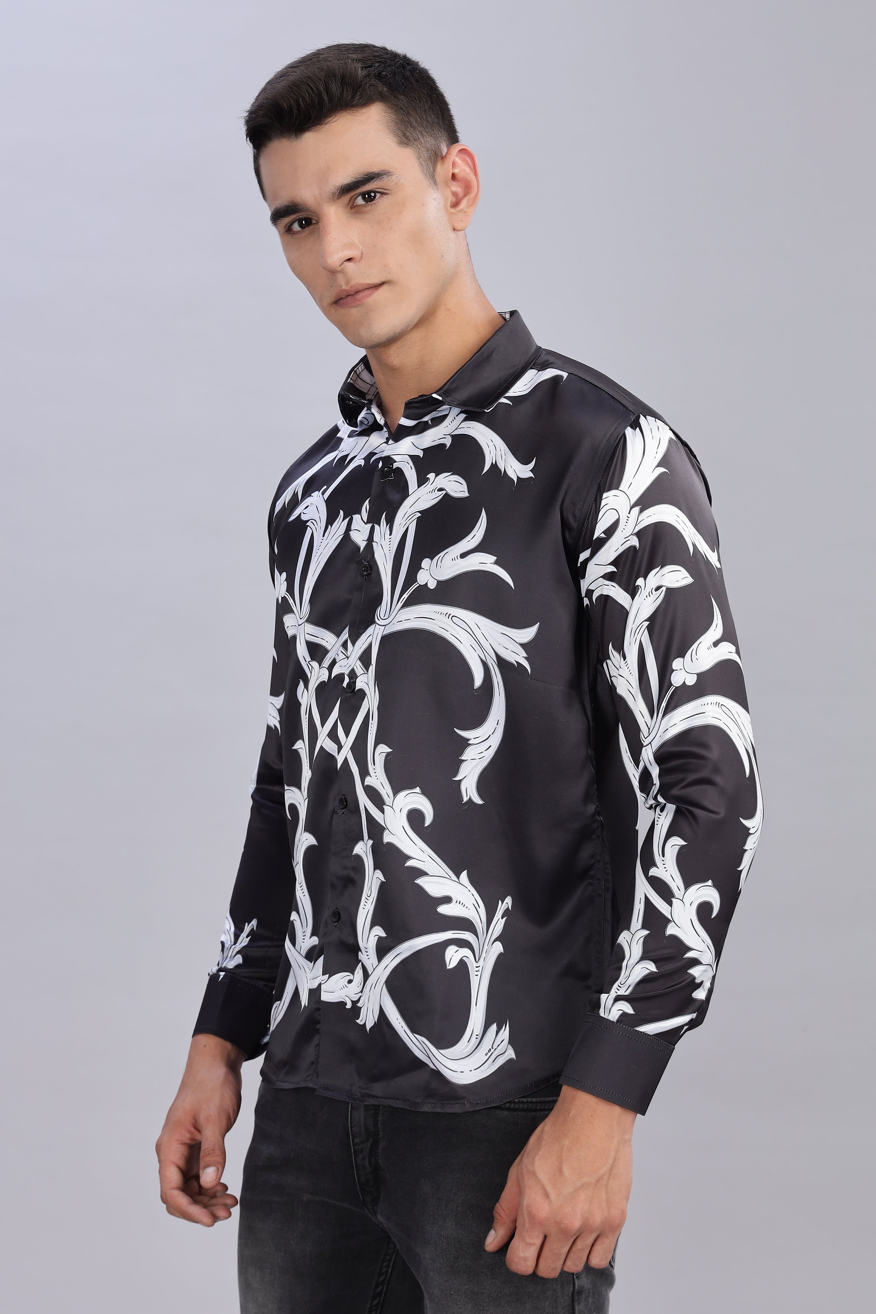 Smoke Matrix Printed Satin Shirt – Black | Luxury Men’s Wear