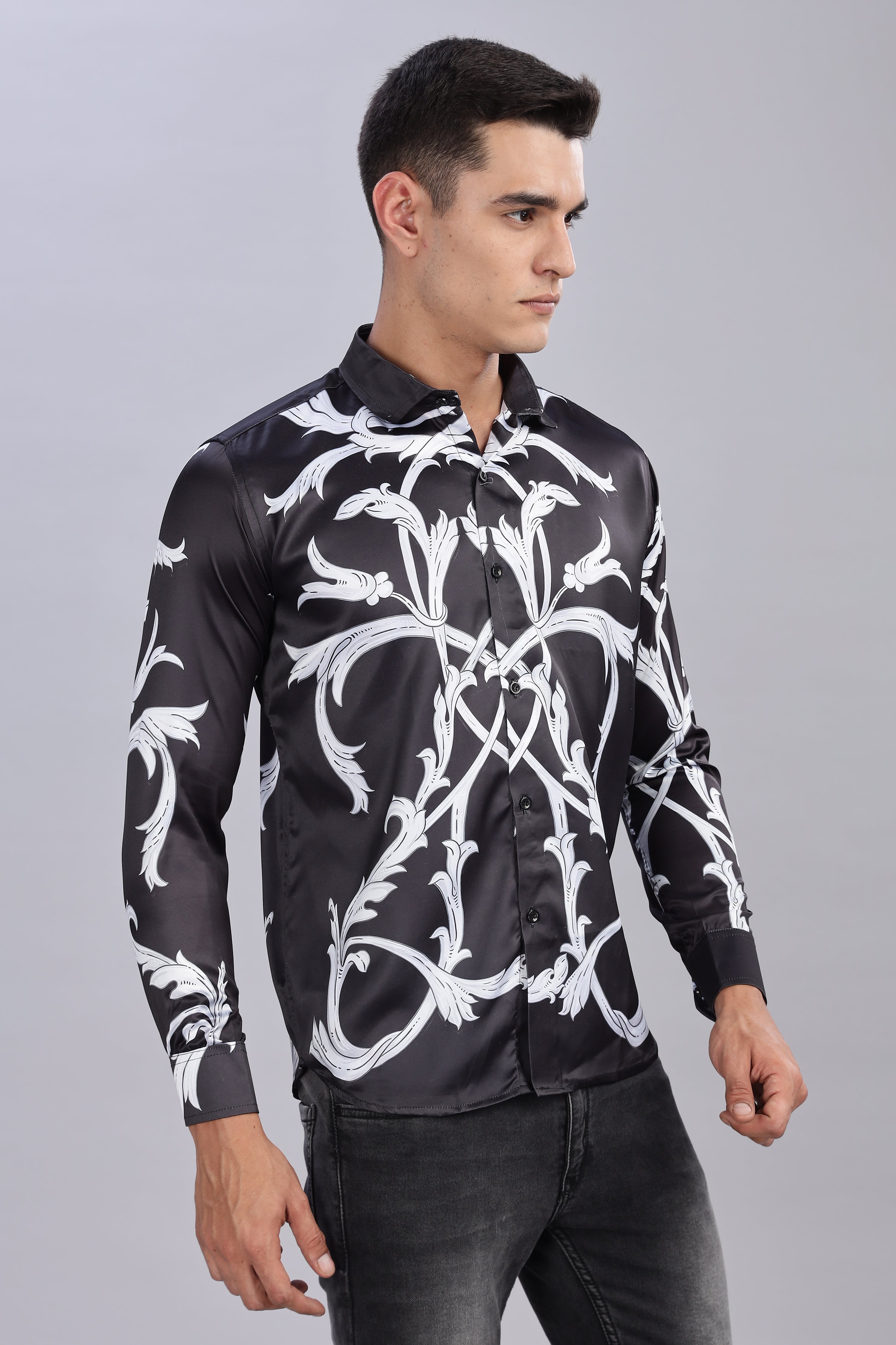 Smoke Matrix Printed Satin Shirt – Black | Luxury Men’s Wear