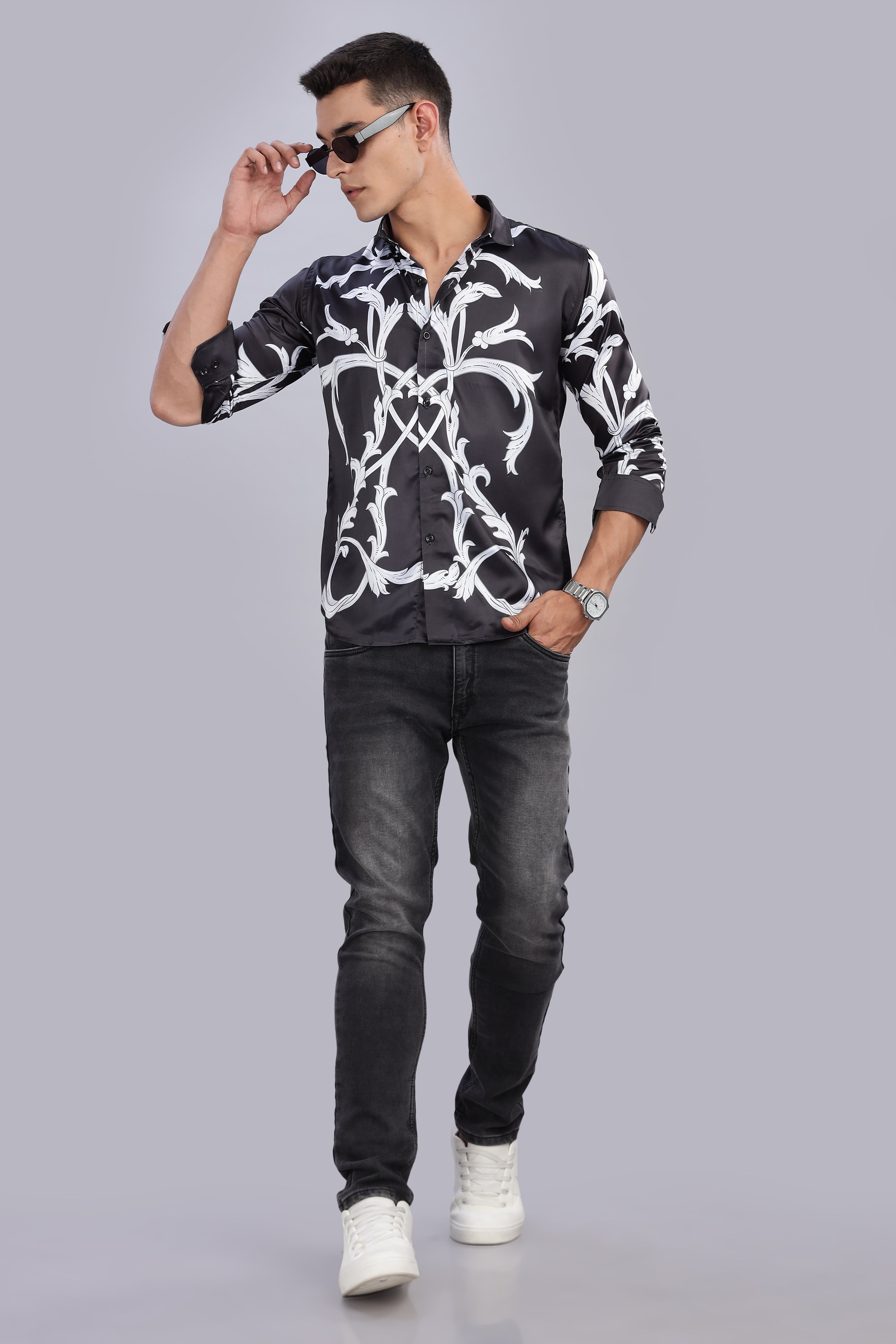 Smoke Matrix Printed Satin Shirt – Black | Luxury Men’s Wear