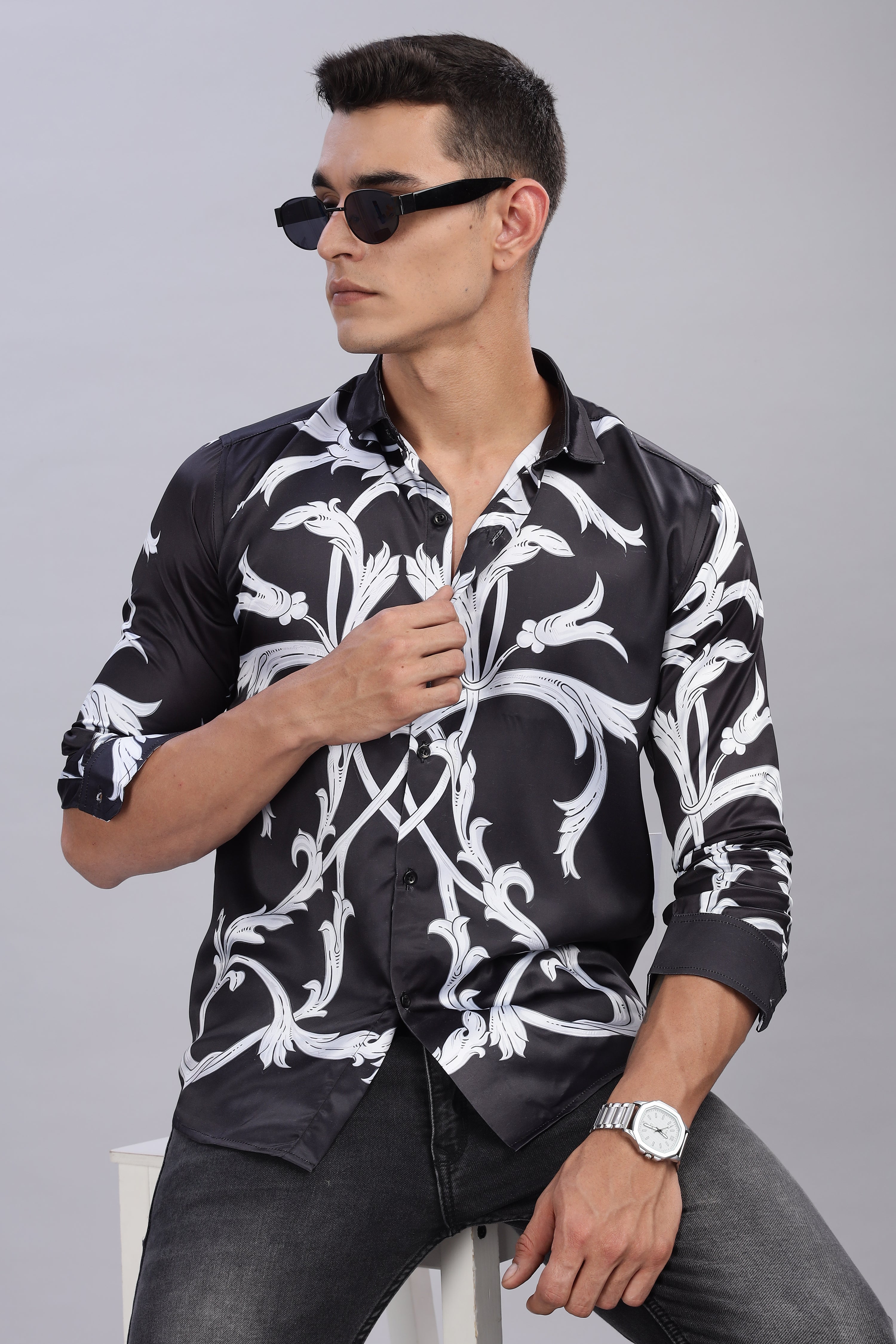 Smoke Matrix Printed Satin Shirt – Black | Luxury Men’s Wear