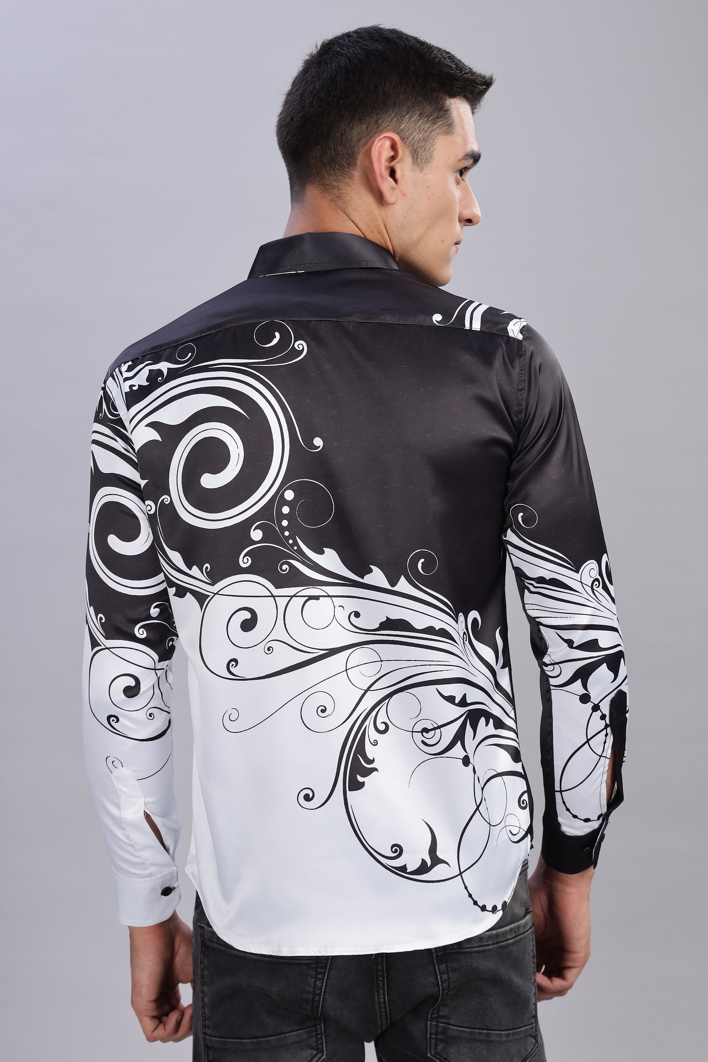 Smoke Floral Satin Printed Shirt – White | Luxury Men’s Shirt