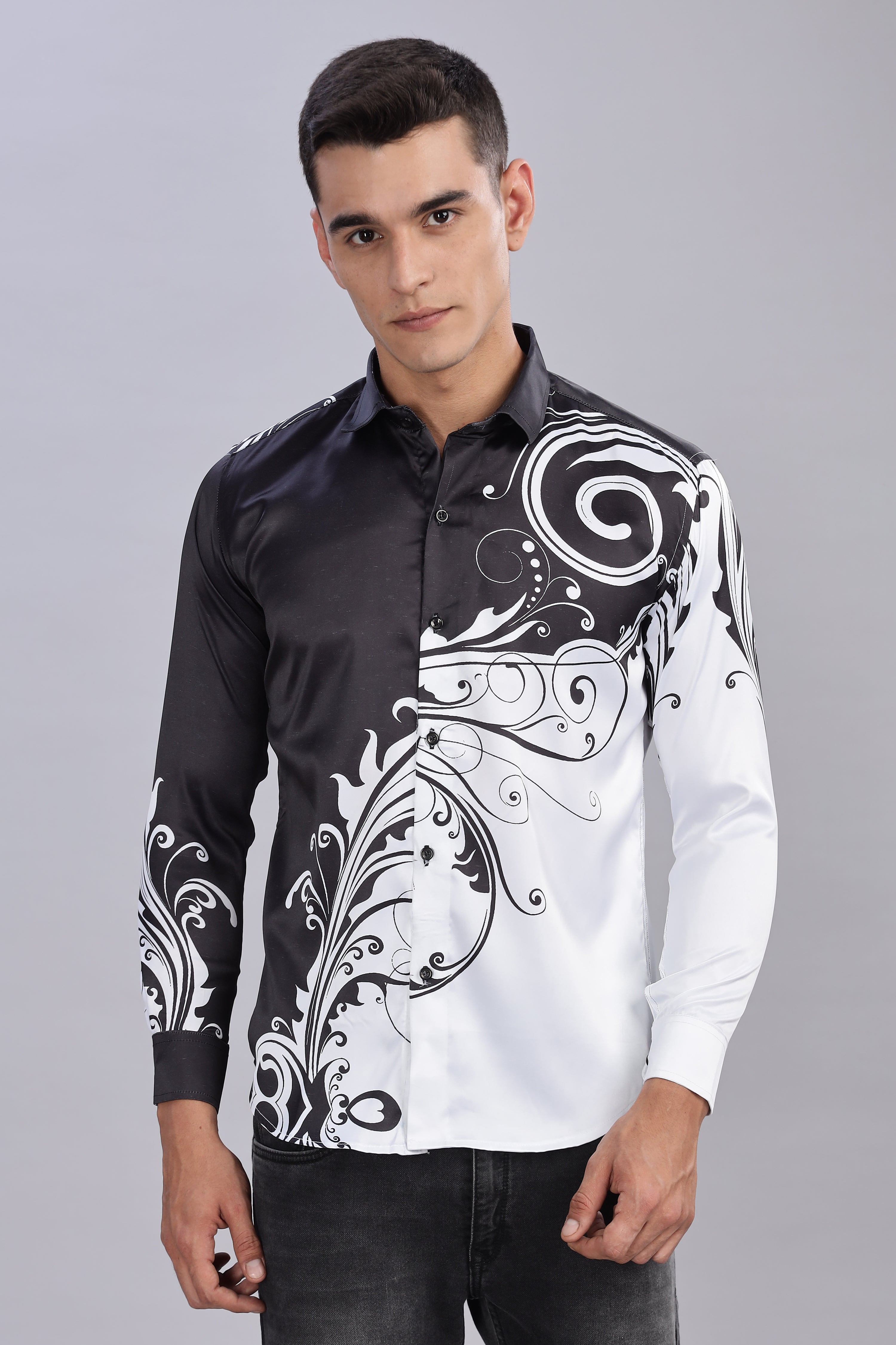 Smoke Floral Satin Printed Shirt – White | Luxury Men’s Shirt