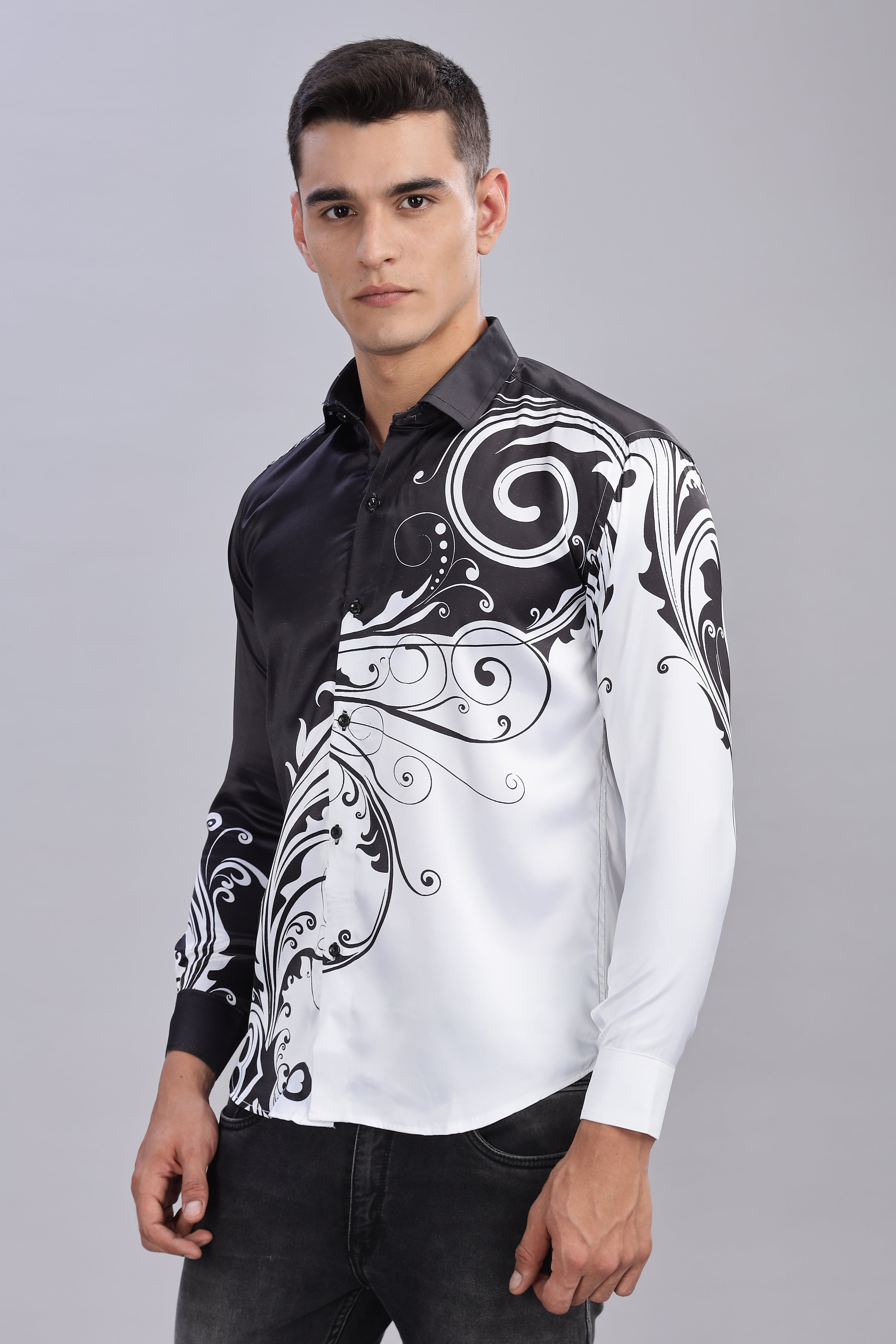 Smoke Floral Satin Printed Shirt – White | Luxury Men’s Shirt